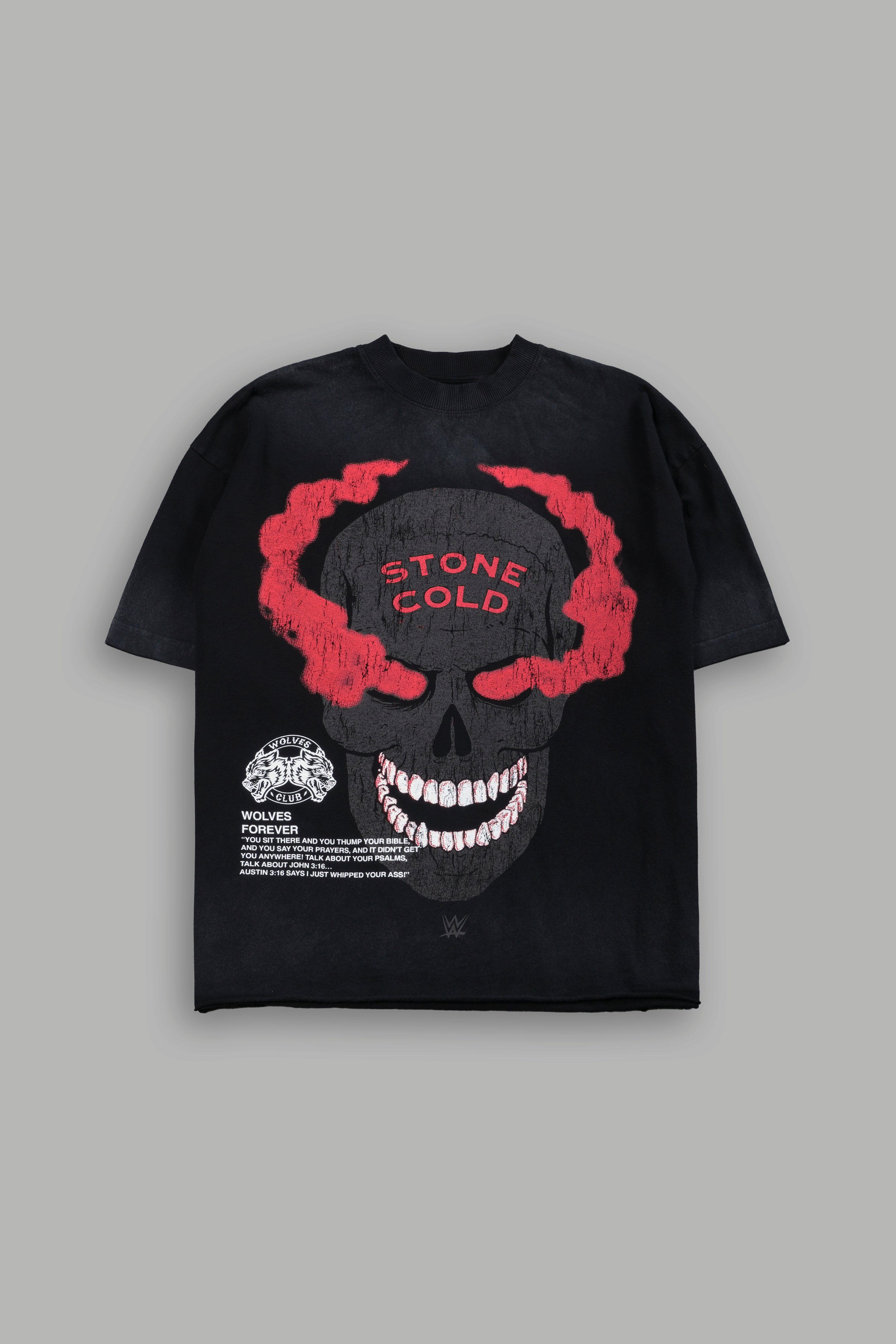 Stone Cold Forever Grunge Mid-Length Raw Hem Tee in Black Drift
