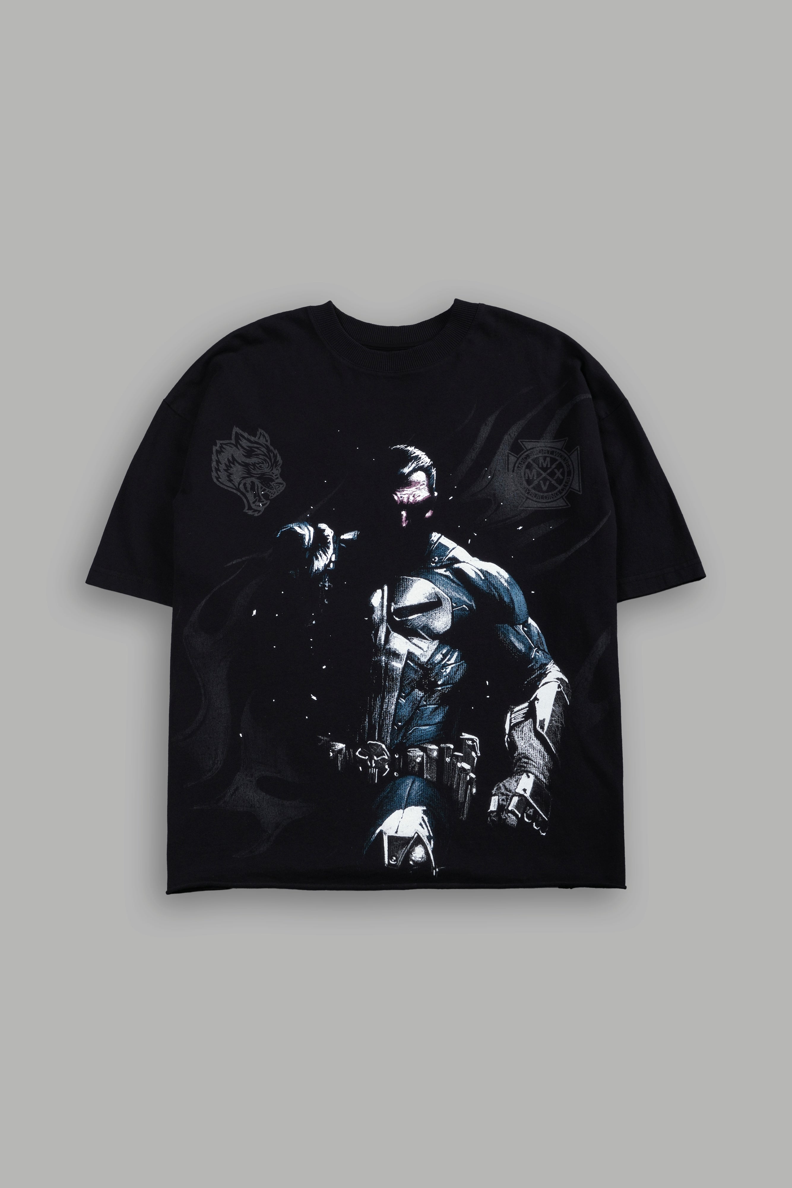 【Ｓ】Rising Sun Grunge Mid Length Raw Hem Punisher Grunge Mid-Length Raw Hem Tee in Black – DarcSport
