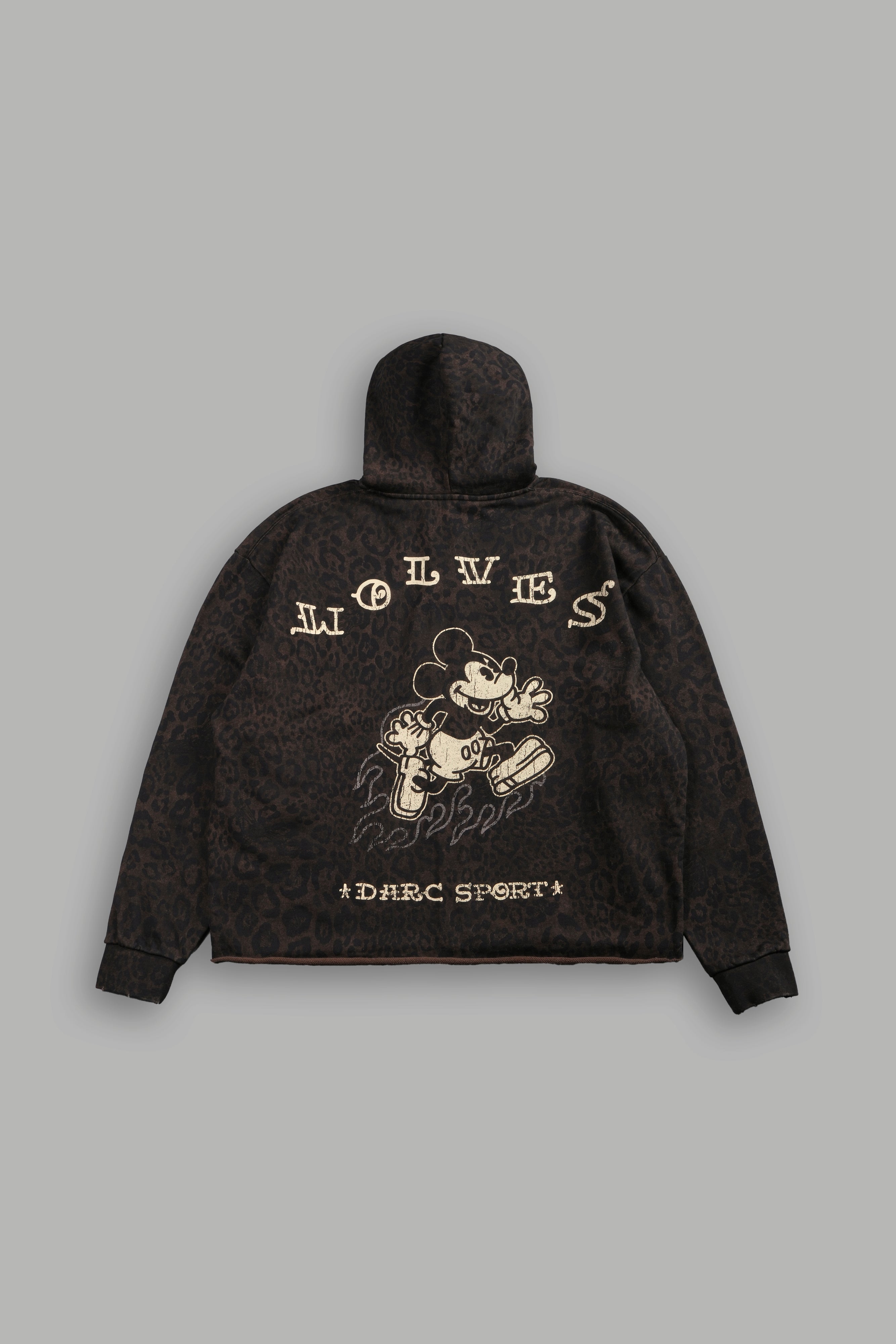 Mickey Mouse Pyramid Distressed Grunge Mid Length Raw Hem Zip
