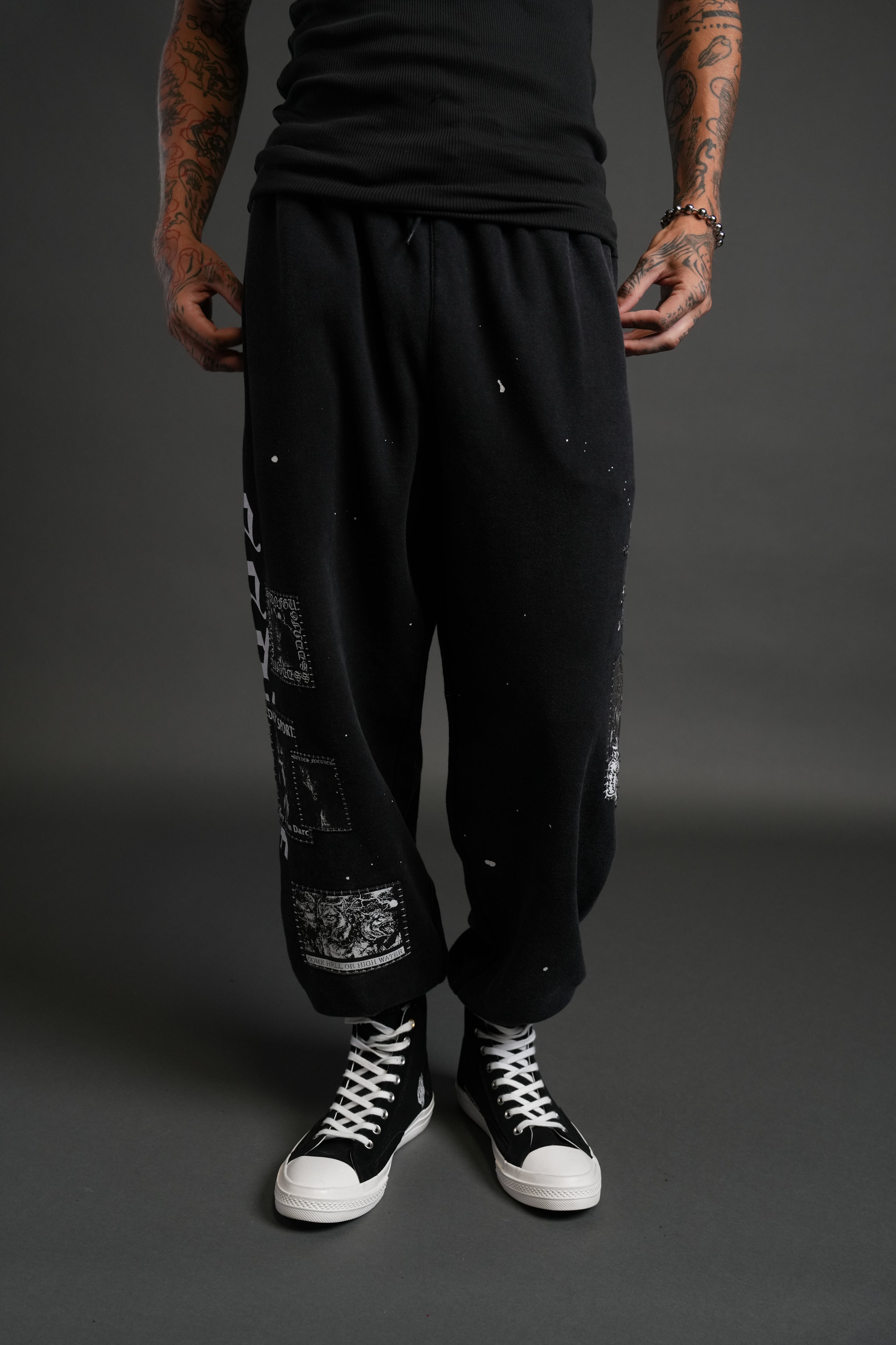Stitched In Unisex Lounger Sweat Pants in Black Vandal Wash