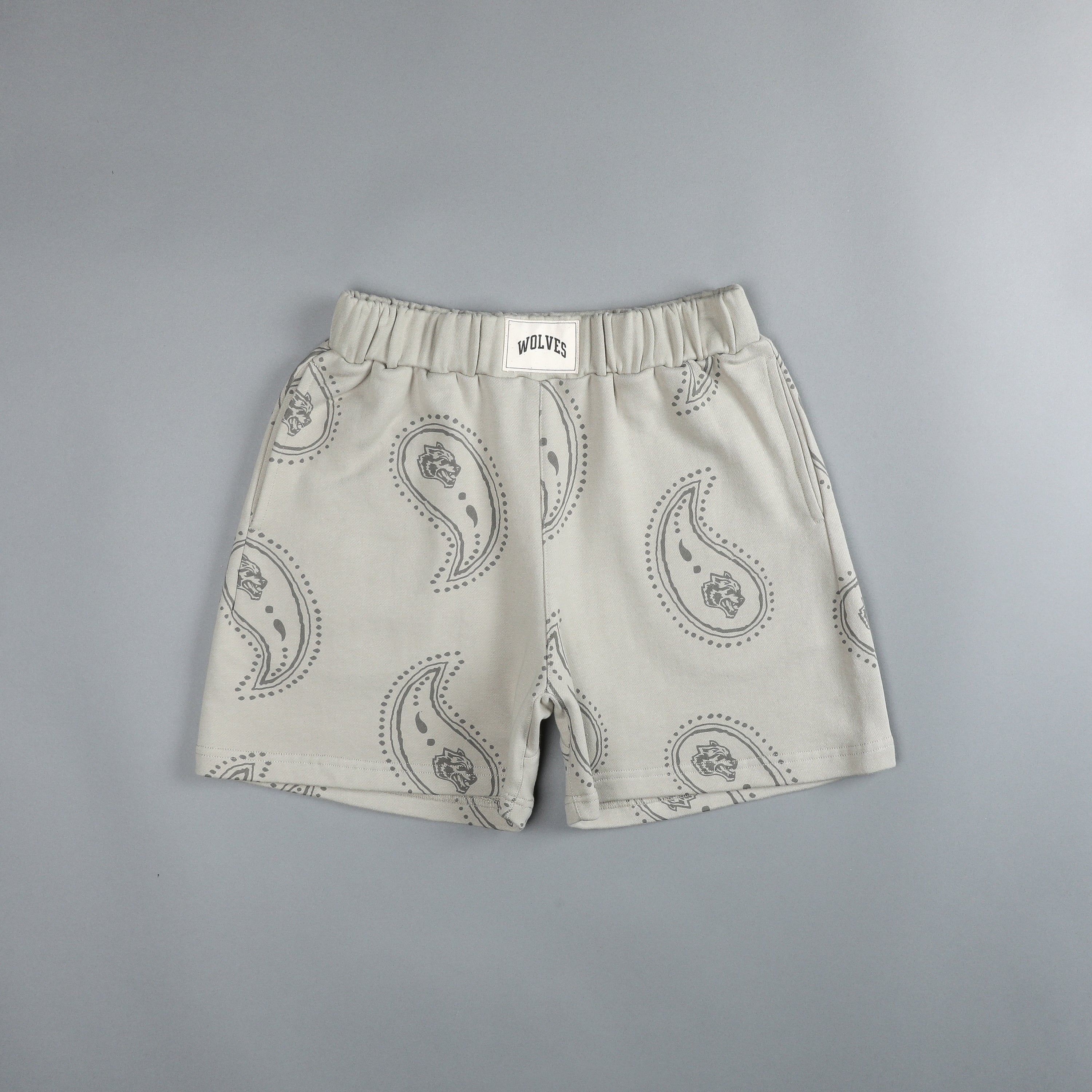 Falling Paisley Patch Liam Sweat Shorts in Cactus Gray