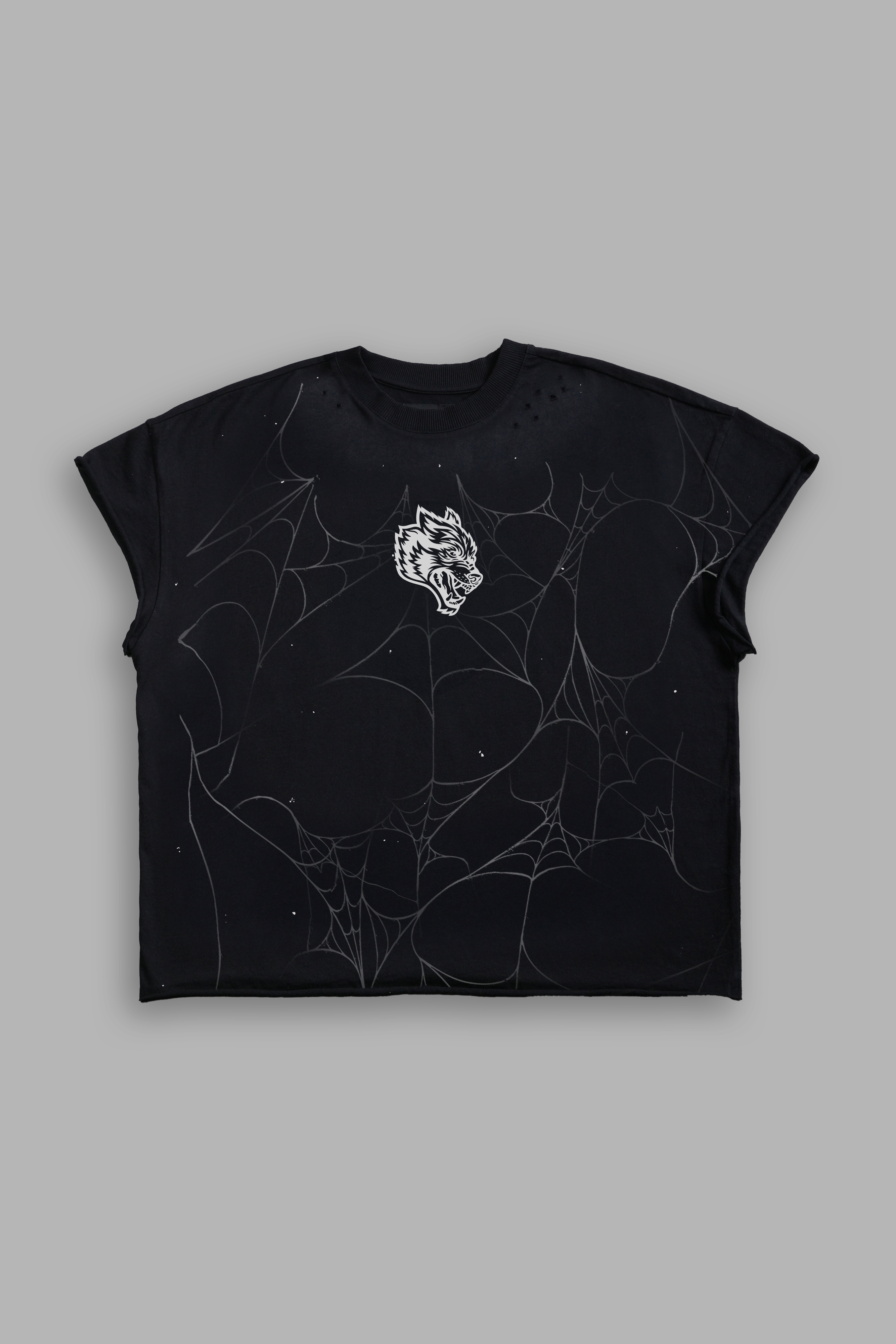 Web Chopper Distressed Grunge Mid Length Raw Hem Cap Sleeve Tee in