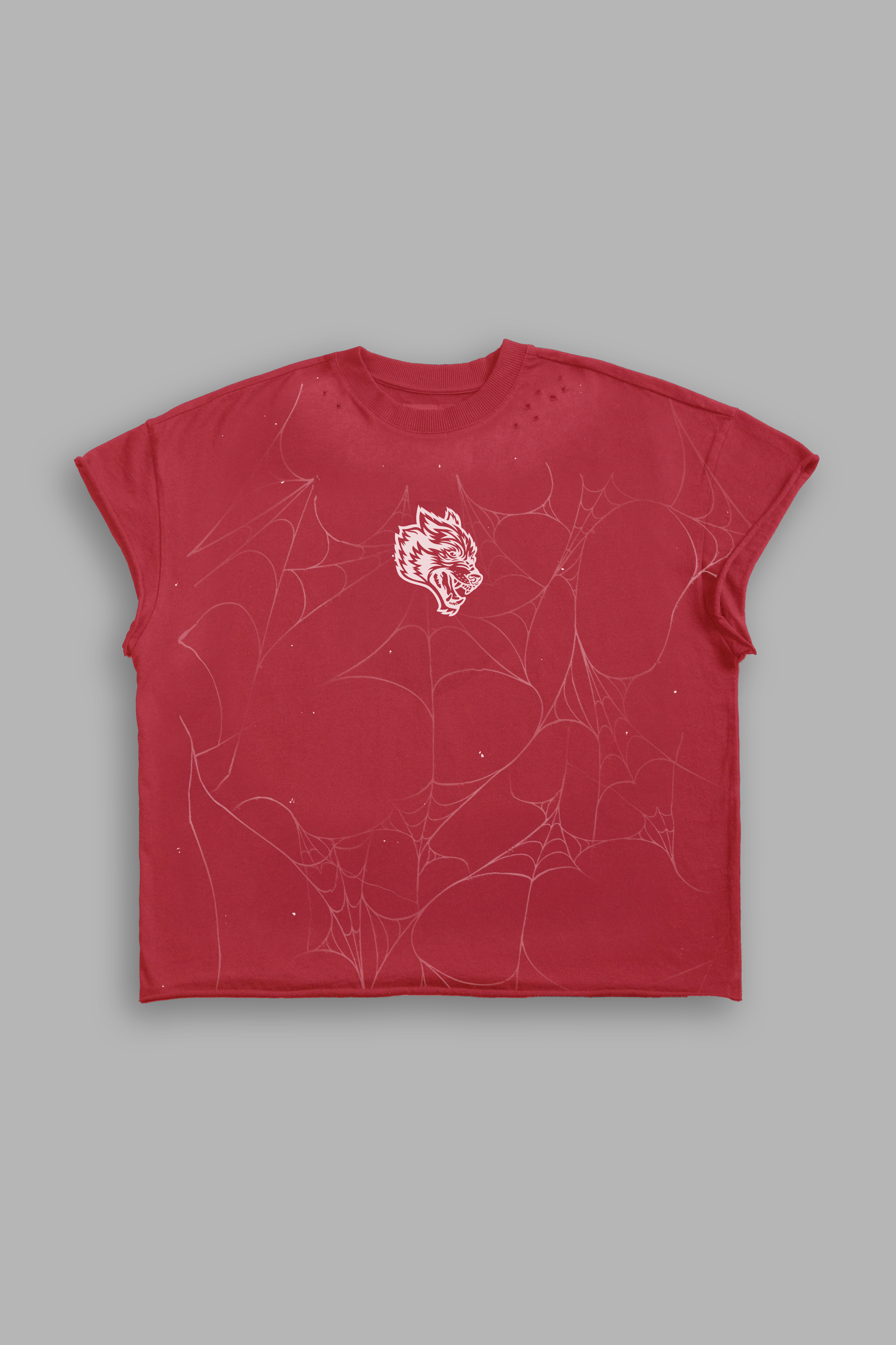 Web Chopper Distressed Grunge Mid Length Raw Hem Cap Sleeve Tee in