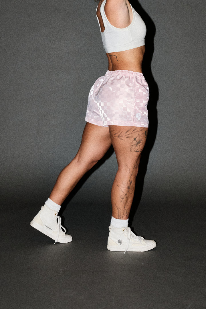 Dual Wolf Roxie Run Shorts In Blush Pink