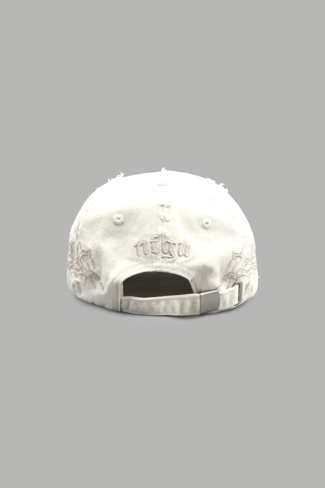 Wolf Head Distressed Dad Hat In Cream
