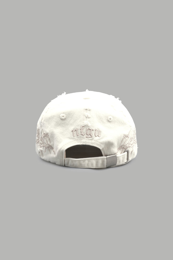 Wolf Head Distressed Dad Hat In Cream