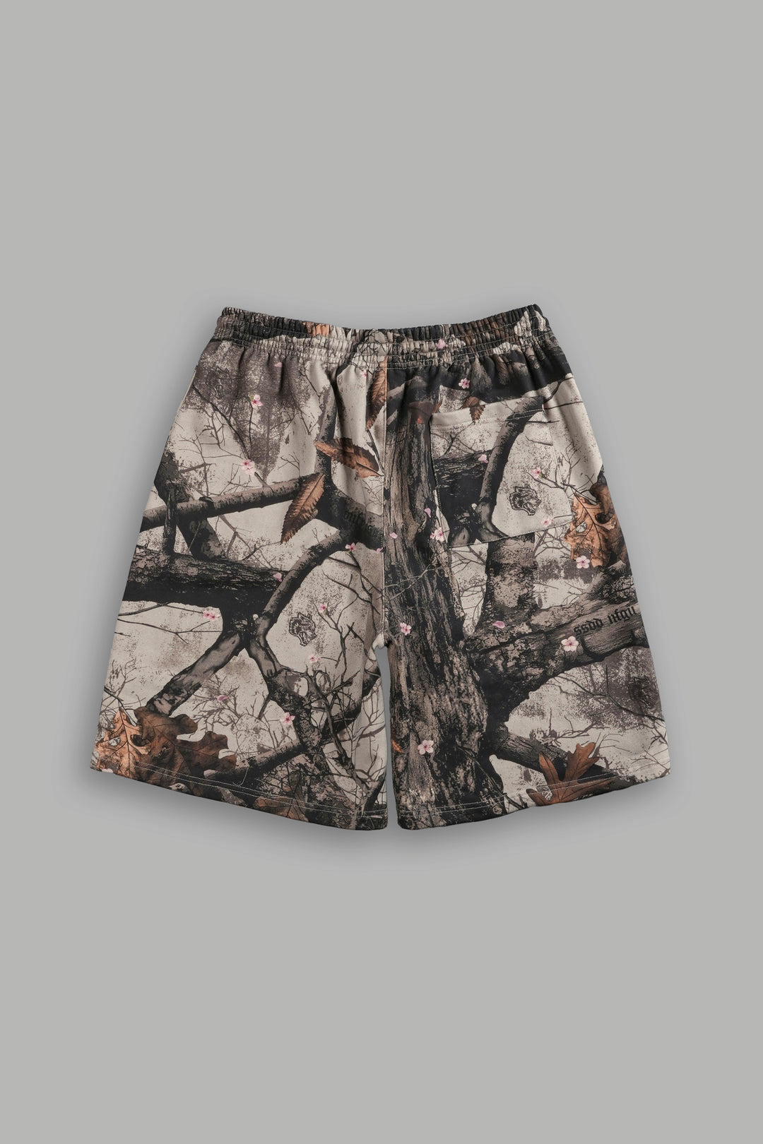Dual Stud Oversized Osiris Sweat Shorts in Cherry Blossom Woodland Camo