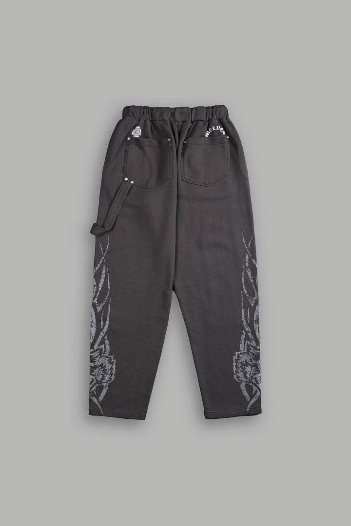 Finite Flame Rivet Fleece Sweat Pants in Wolf Gray