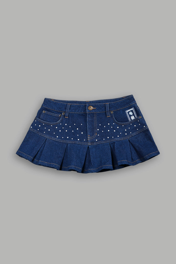 Pearl Heritage Y2K Pleated Mini Skirt in Medium Wash