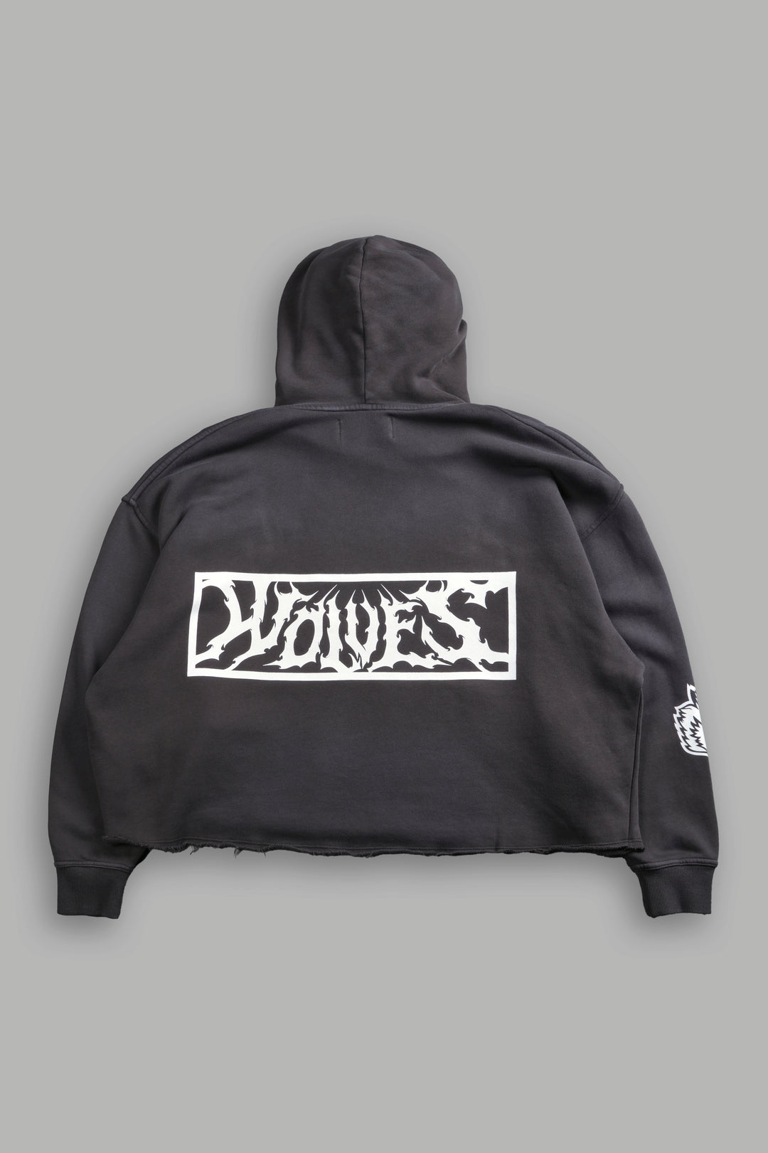 Midnight Wolves Raw Hem "Box Cut" Pierce Hoodie in Wolf Gray Drift Wash