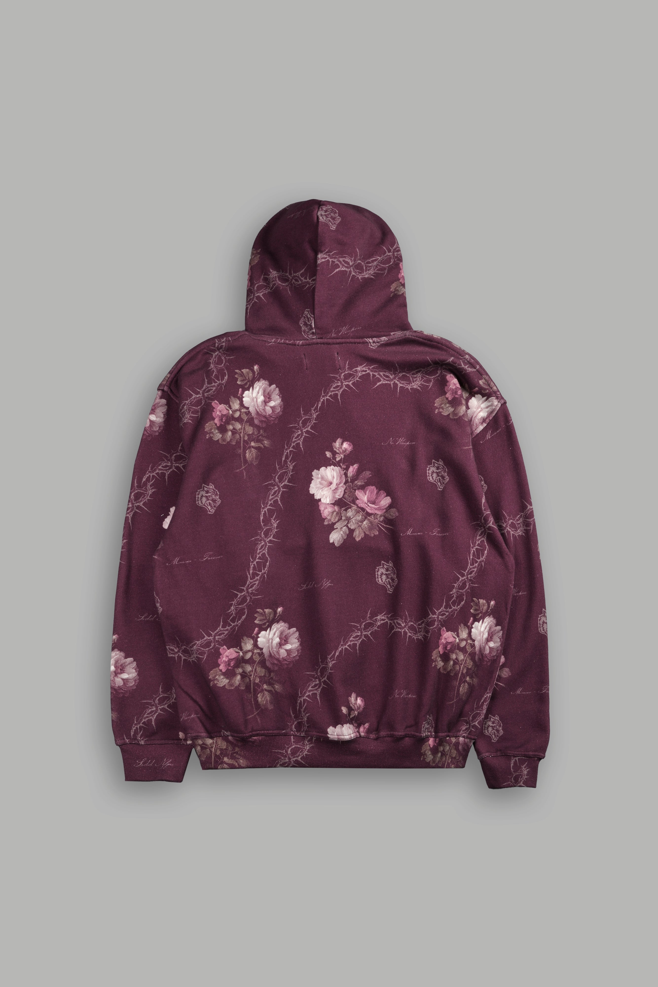 Wolves Script "Pierce" Hoodie in Cherry Wine Rose Thorn