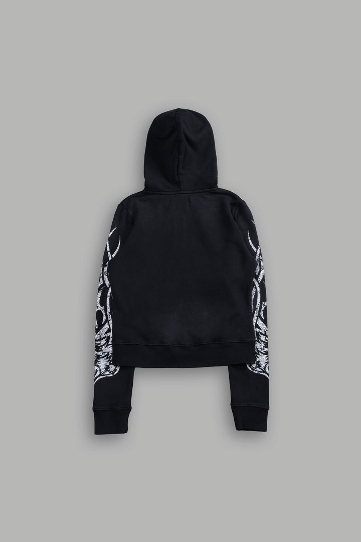 Finite Flame "Iris" Zip Up She Hoodie in Black Drift Wash