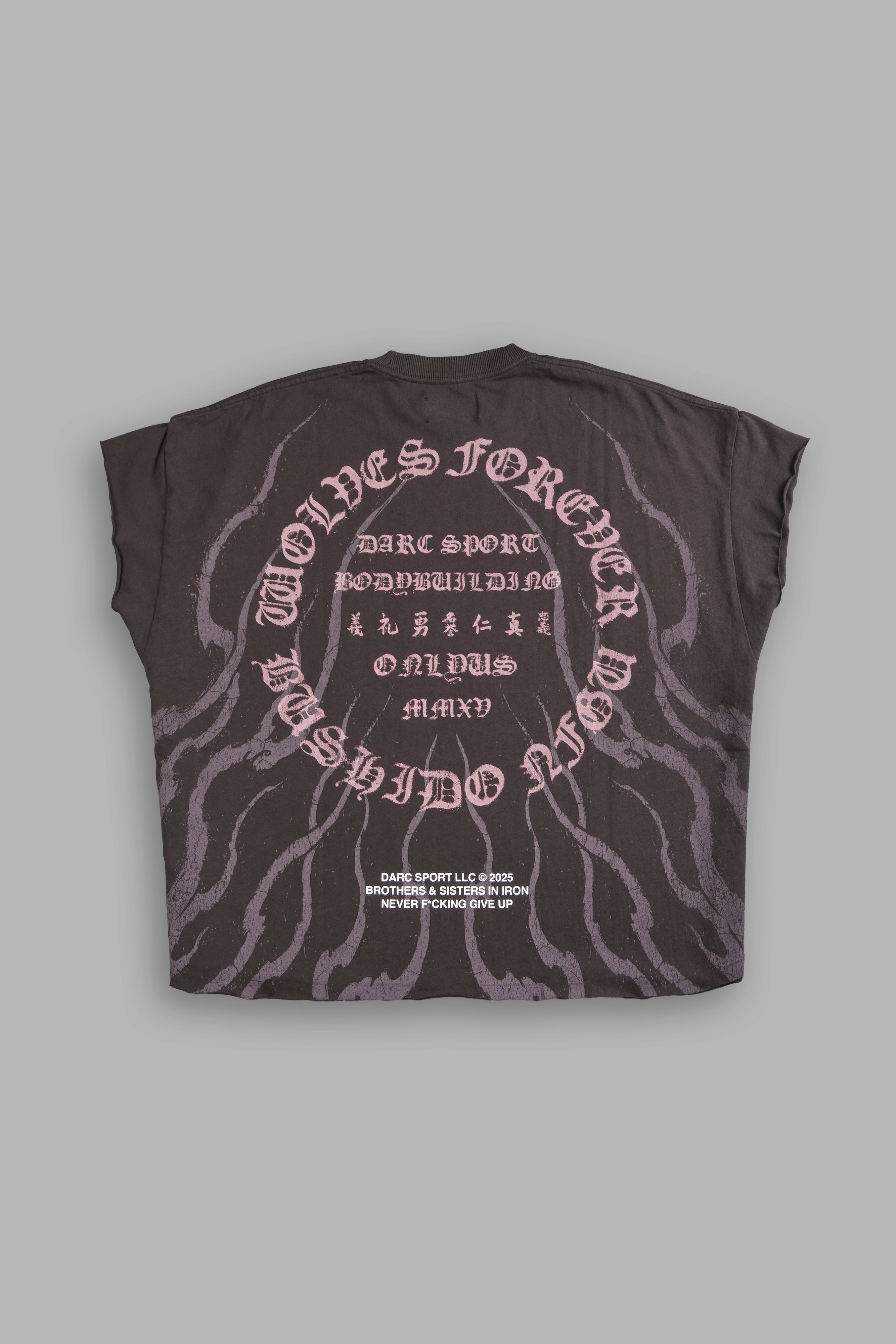 Warrior's Fire Grunge Cut-Off Tee in Darc Brown