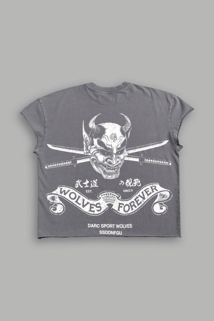 Steel Code Grunge Mid Length Raw Hem Cap Sleeve Tee in Slate Gray
