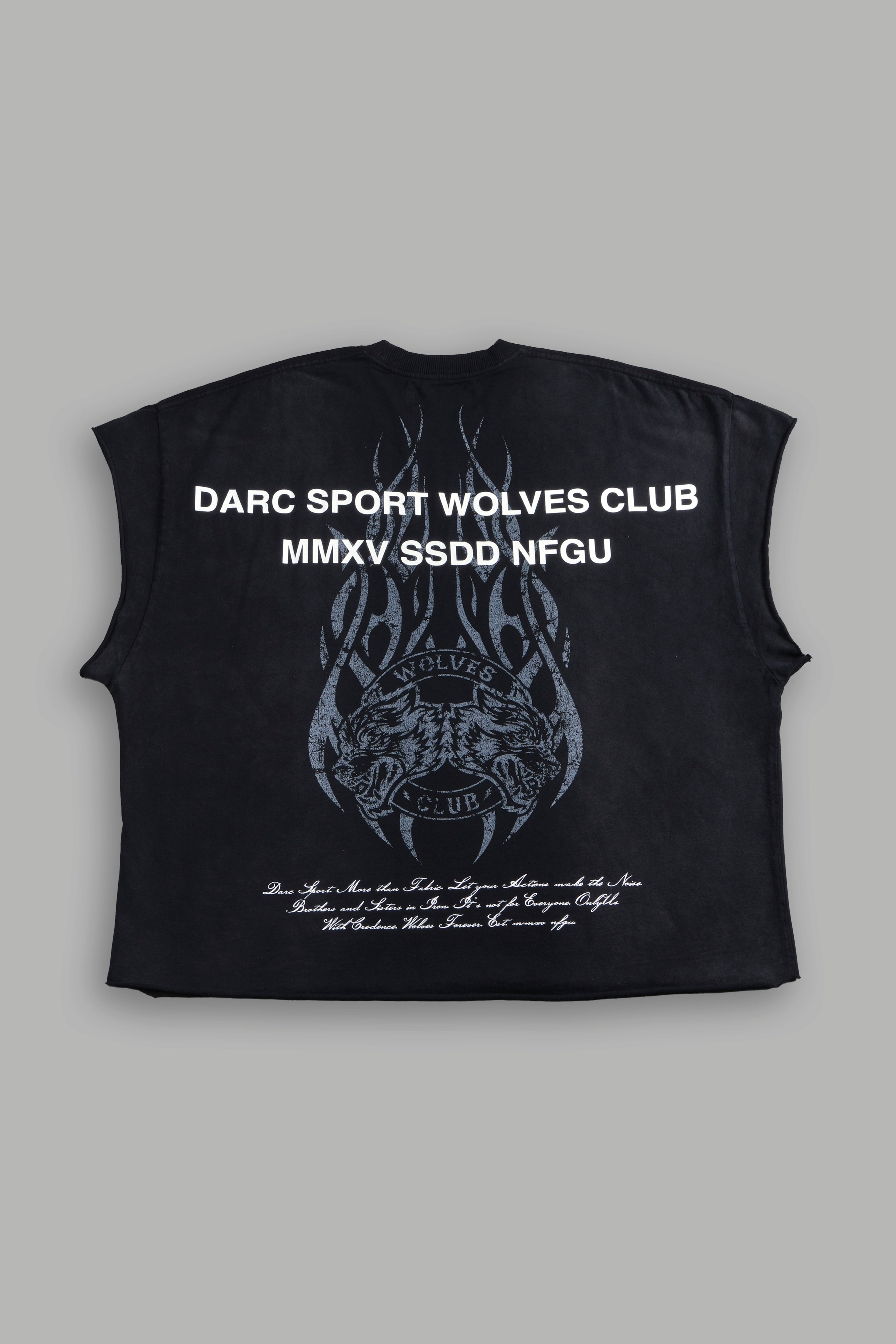Finite Flame Grunge Cut-Off Tee in Black Inverted Sun Fade