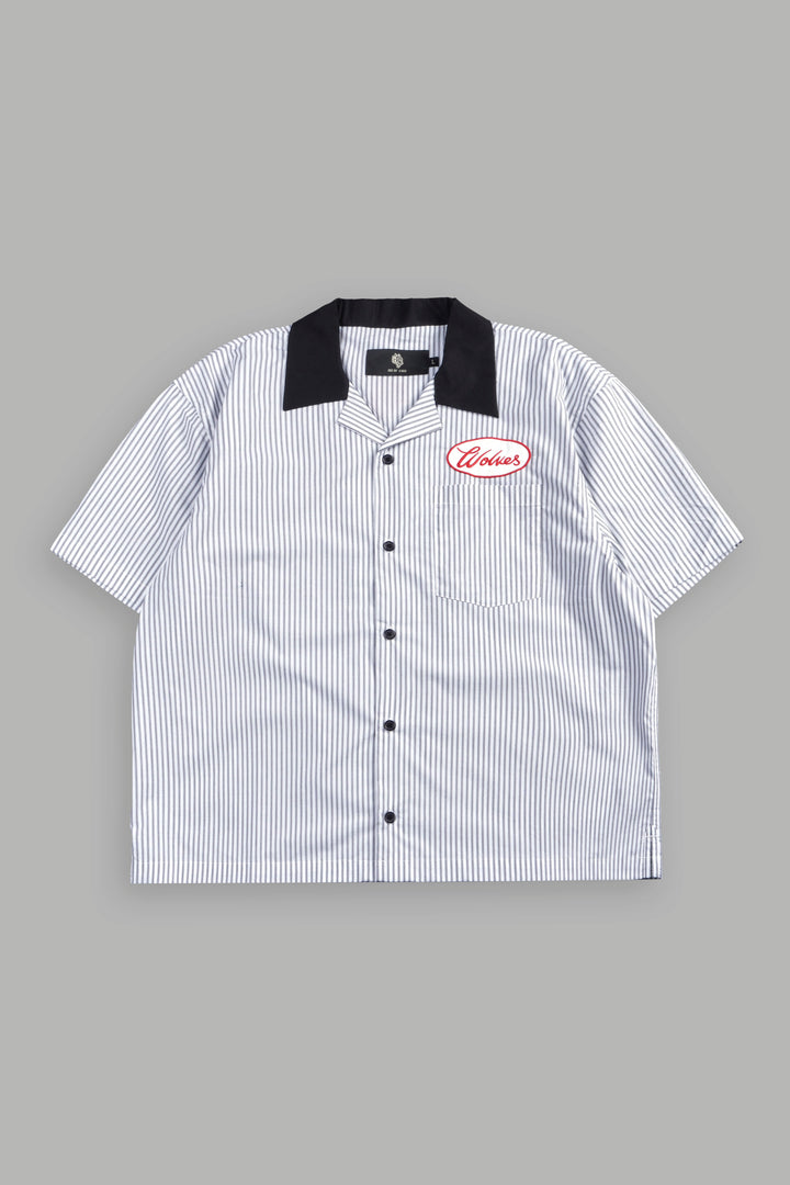 Wolves Patch Dalton Mid Length Button Up in Black Stripe