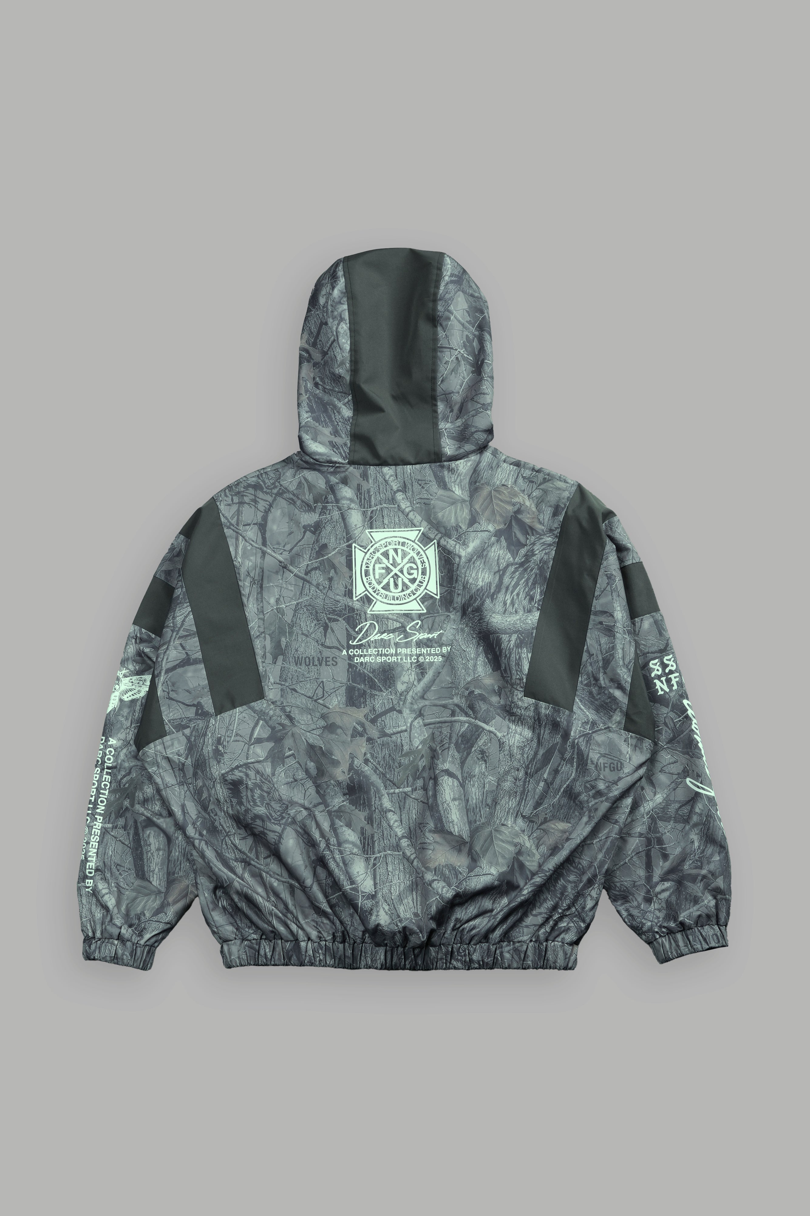 Iron Core Brolic Unisex Track Jacket in Driftwood Wolf Forest Camo