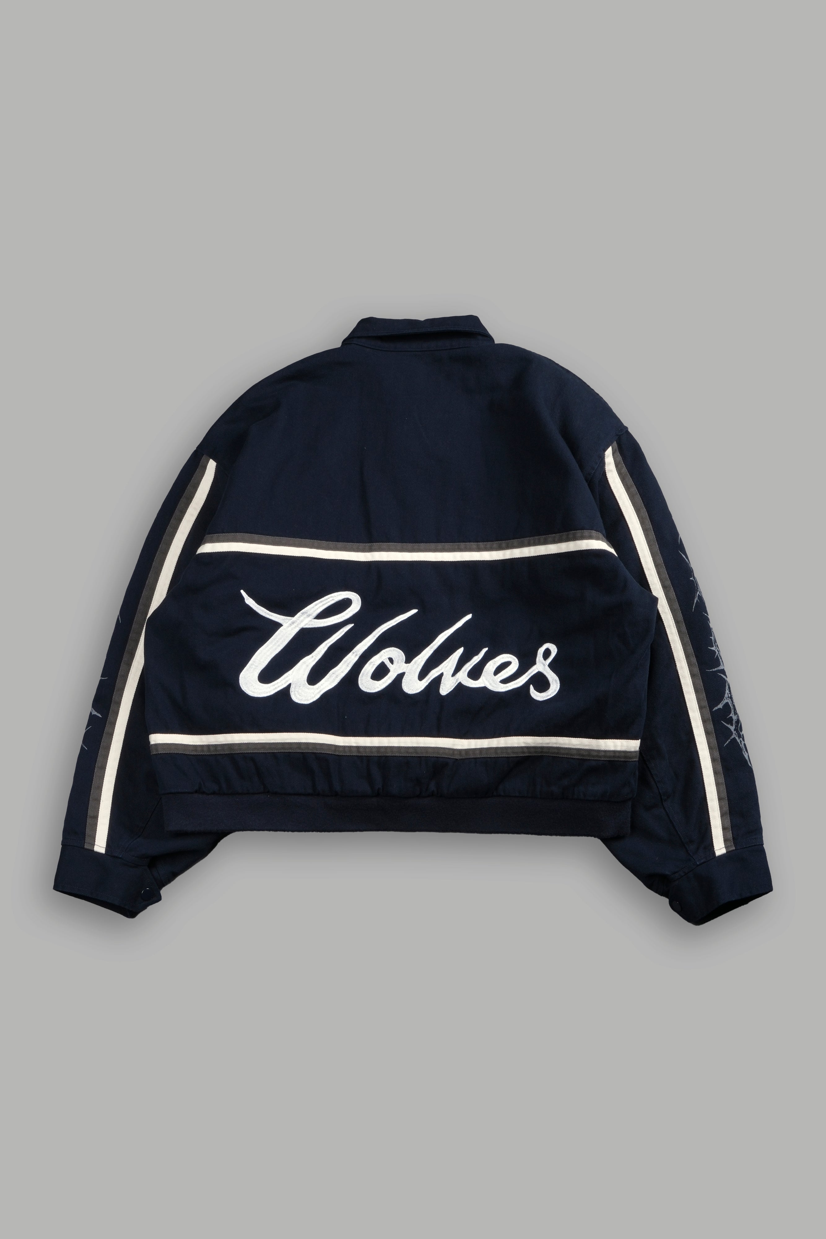 Wolves Club Script Big Moe Jacket in Navy/Cream/Wolf Gray