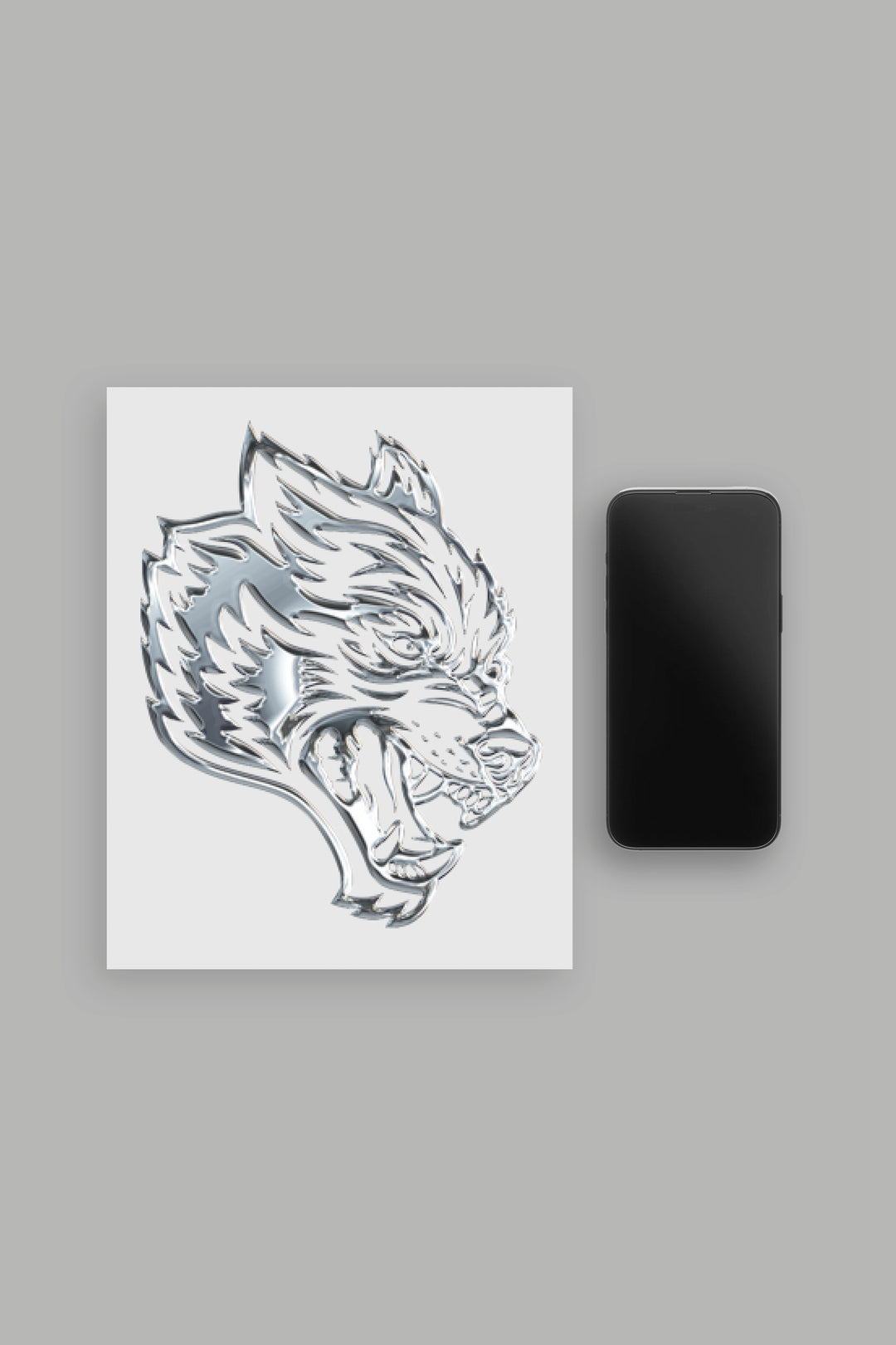 Iron Wolf Head Sticker in Silver