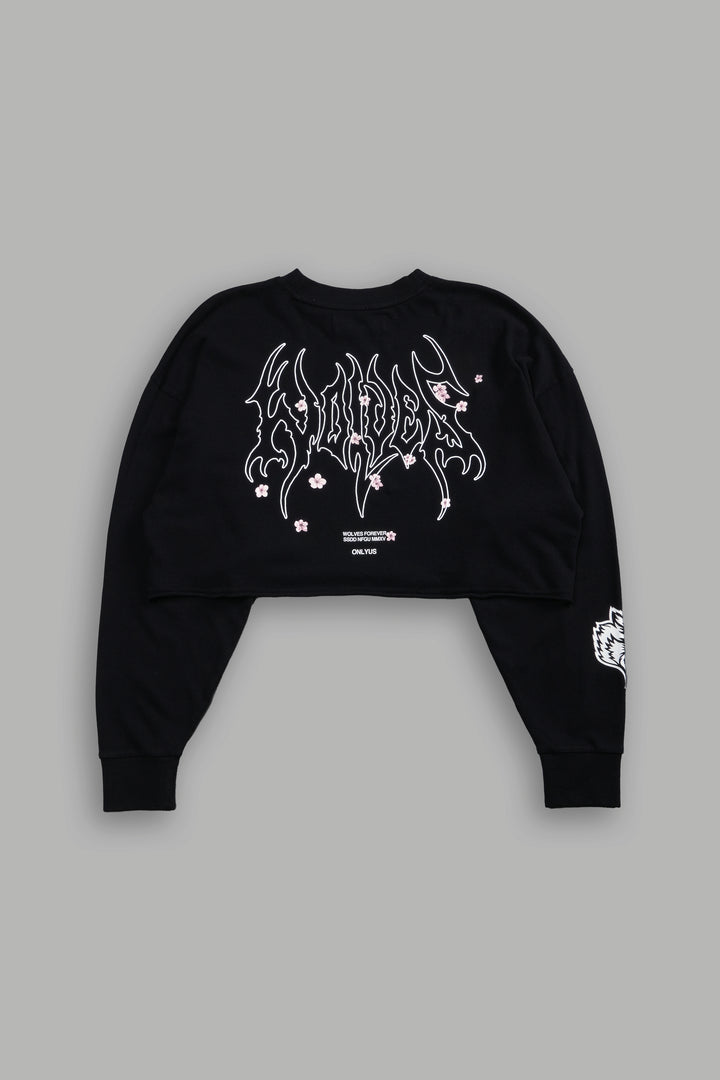 Hesh Blossom "Premium" Oversized Cropped L/S Tee in Black