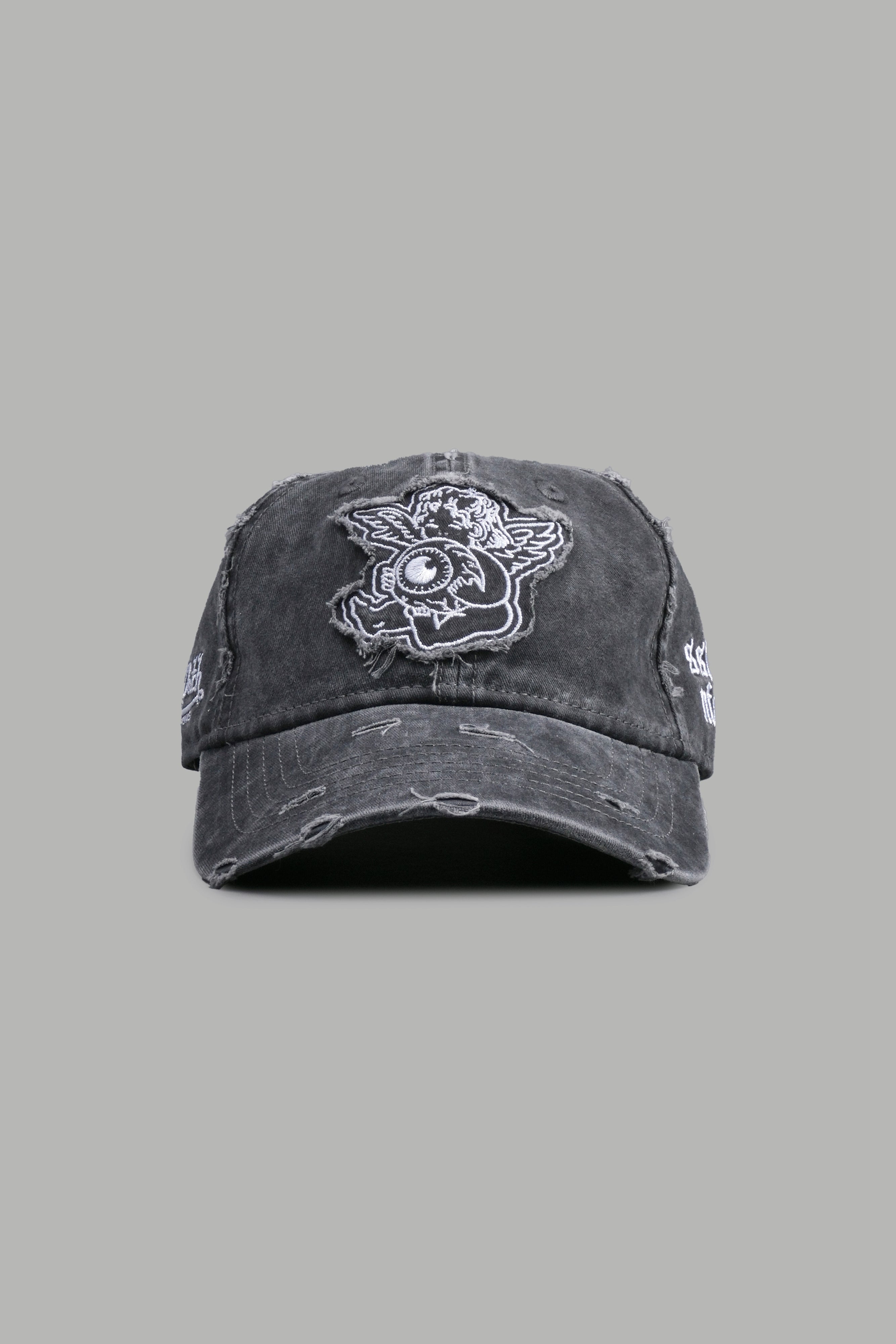 Cherub Eye Ball Distressed Dad Hat in Washed Black