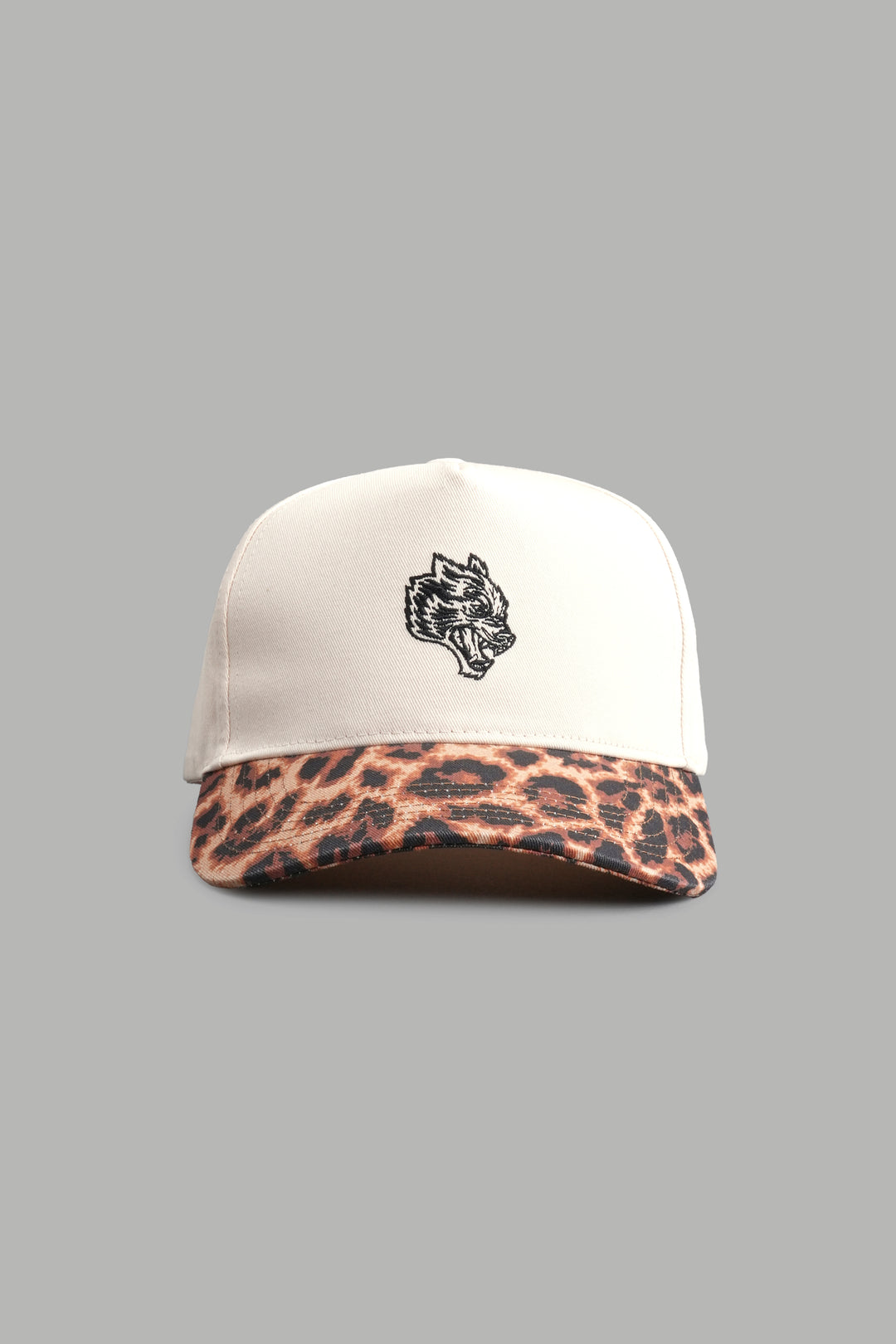 Wolf Head 5 Panel Hat in Cream/Clay Leopard