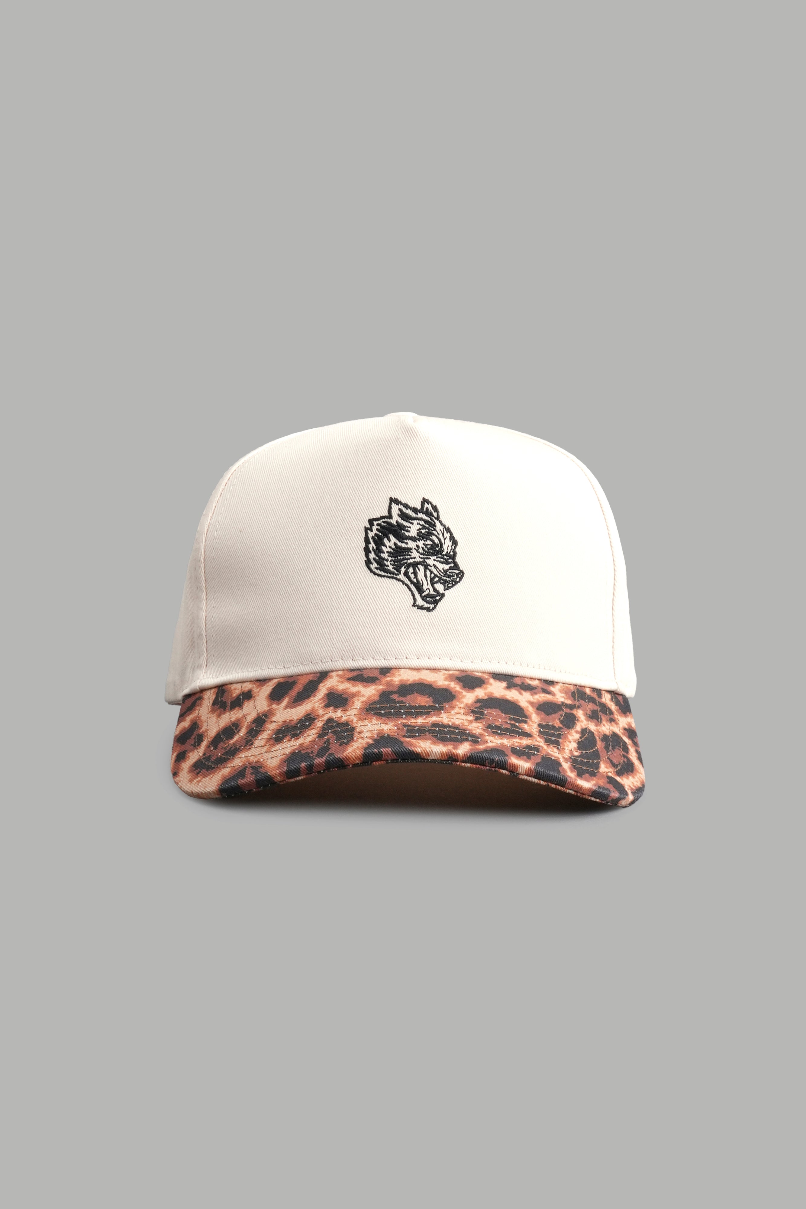 Wolf Head 5 Panel Hat in Cream/Clay Leopard