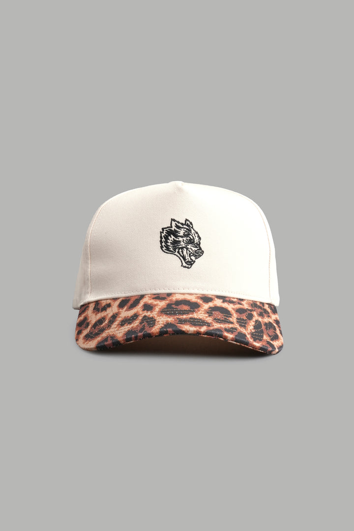 Wolf Head 5 Panel Hat in Cream/Clay Leopard