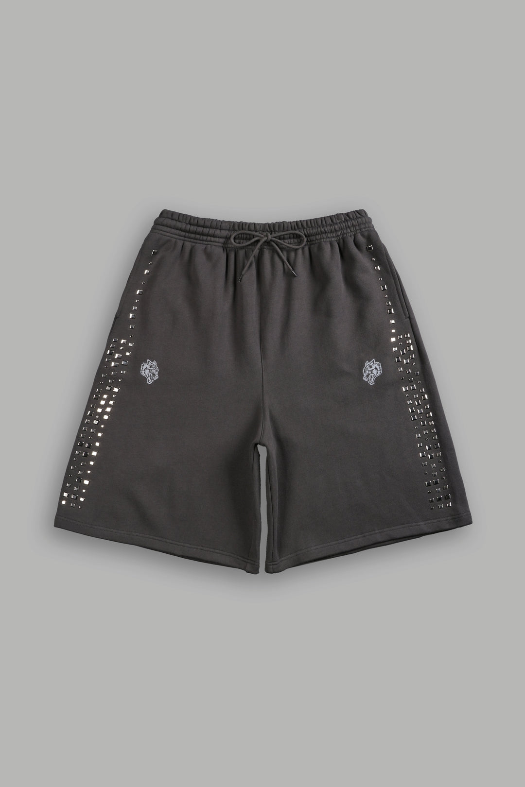 Dual Stud Oversized Osiris Sweat Shorts in Wolf Gray