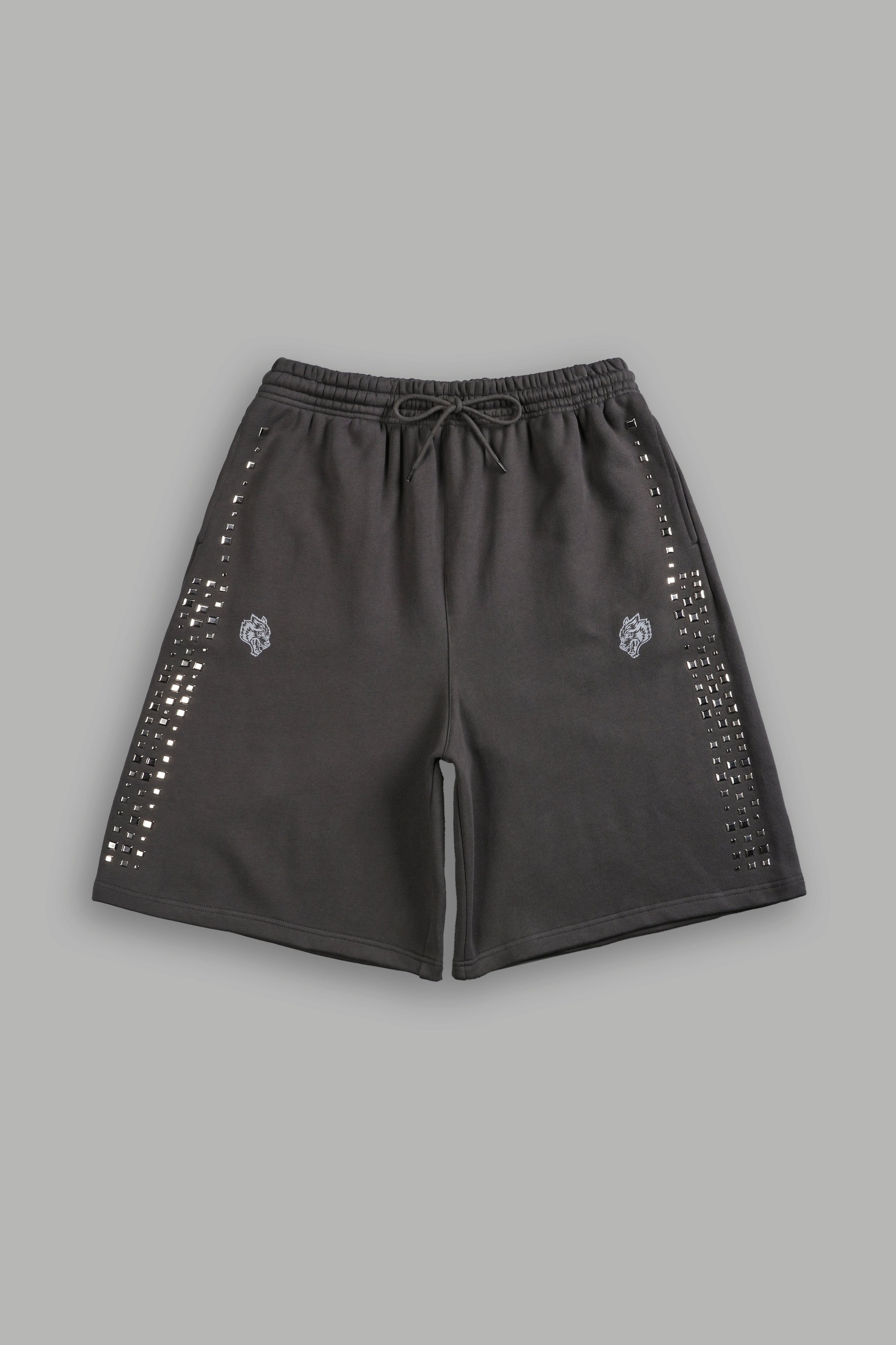 Dual Stud Oversized Osiris Sweat Shorts in Wolf Gray