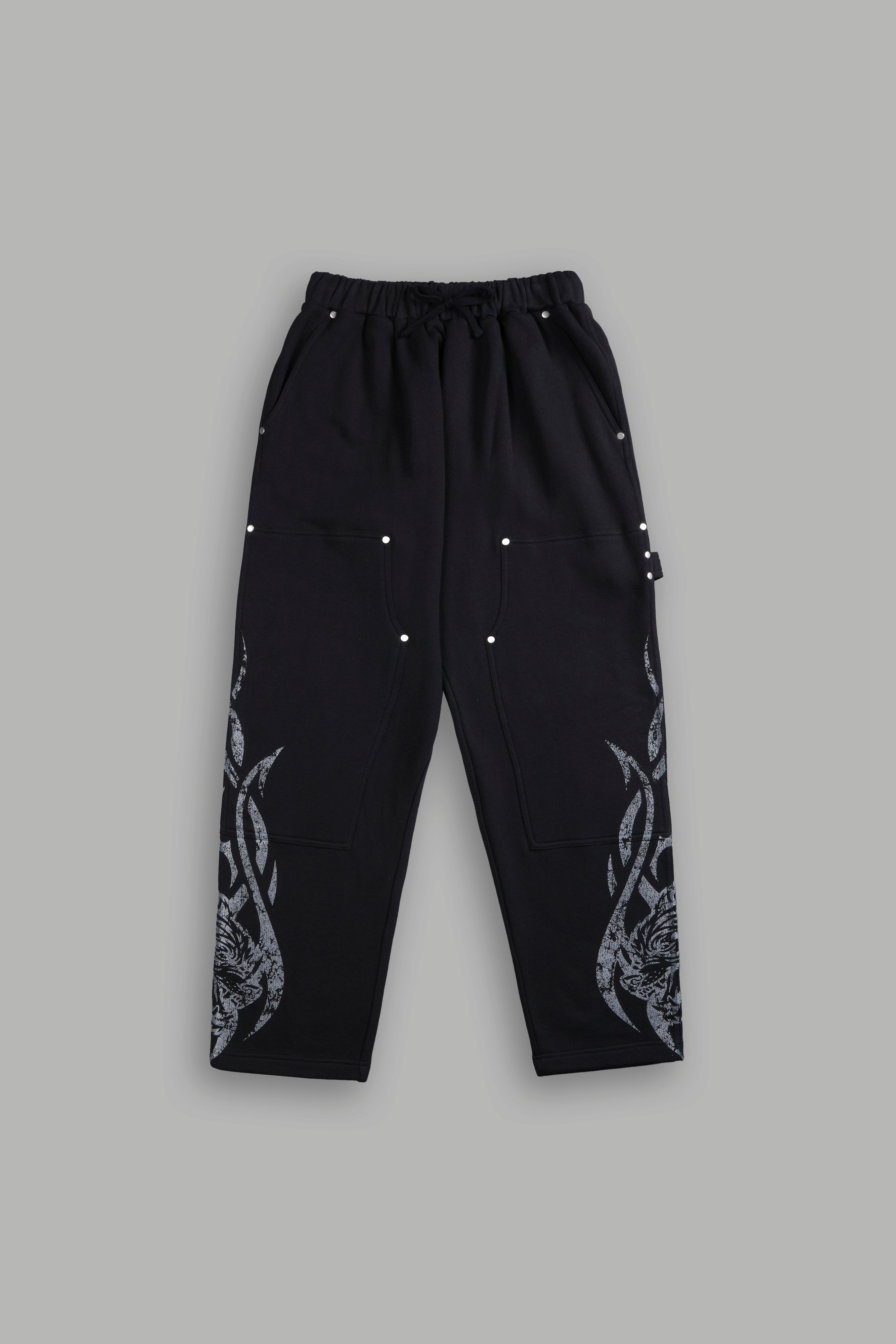 Finite Flame Rivet Fleece Sweat Pants in Black