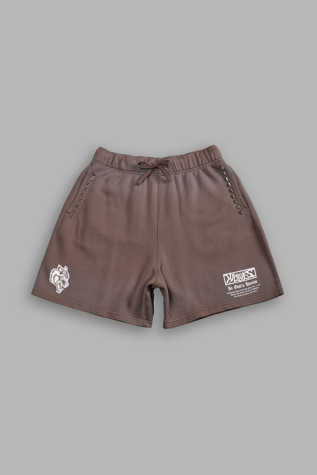 Studded Midnight Wolves Oversized Post Lounge Sweat Shorts in Mojave Brown Drift Wash