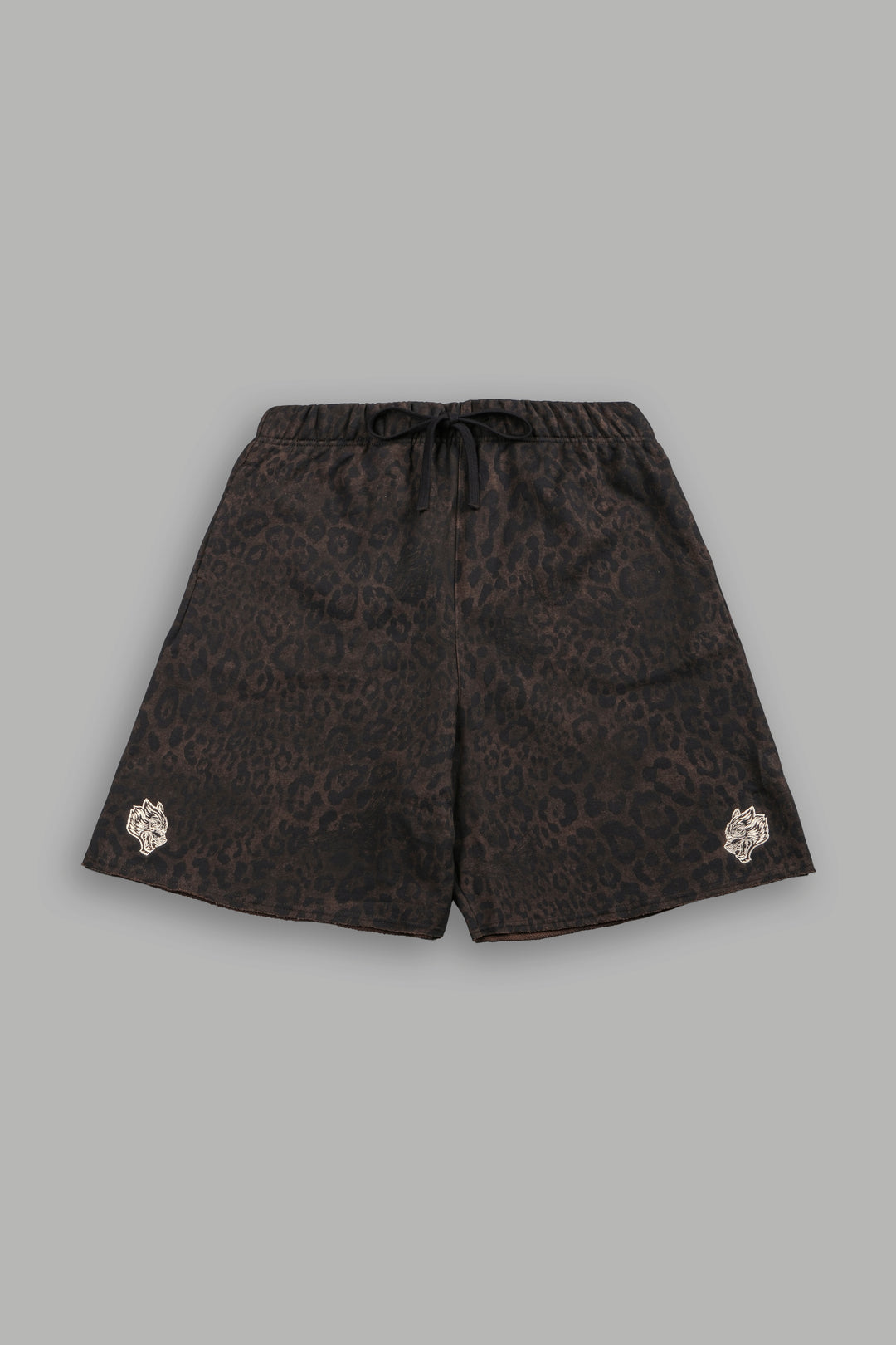 Dual Grunge Oversized Raw Hem Post Lounge Sweat Shorts in Darc Brown Leopard