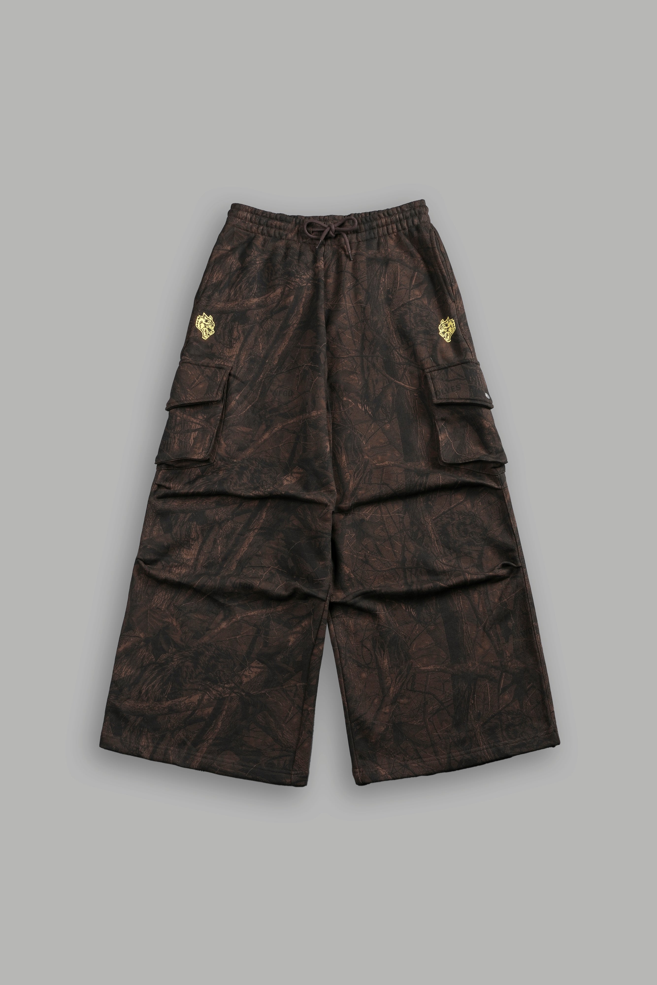 Dual Mia Cargo Sweat Pants in Brown Driftwood Forest Camo