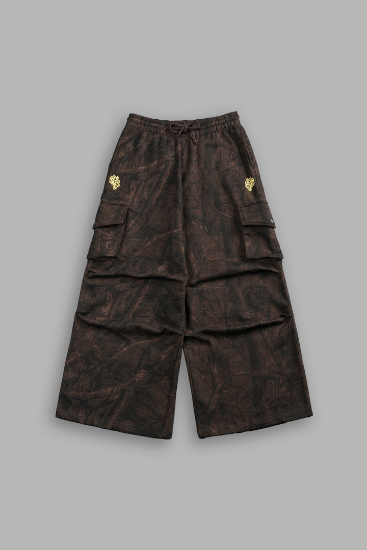 Dual Mia Cargo Sweat Pants in Brown Driftwood Forest Camo