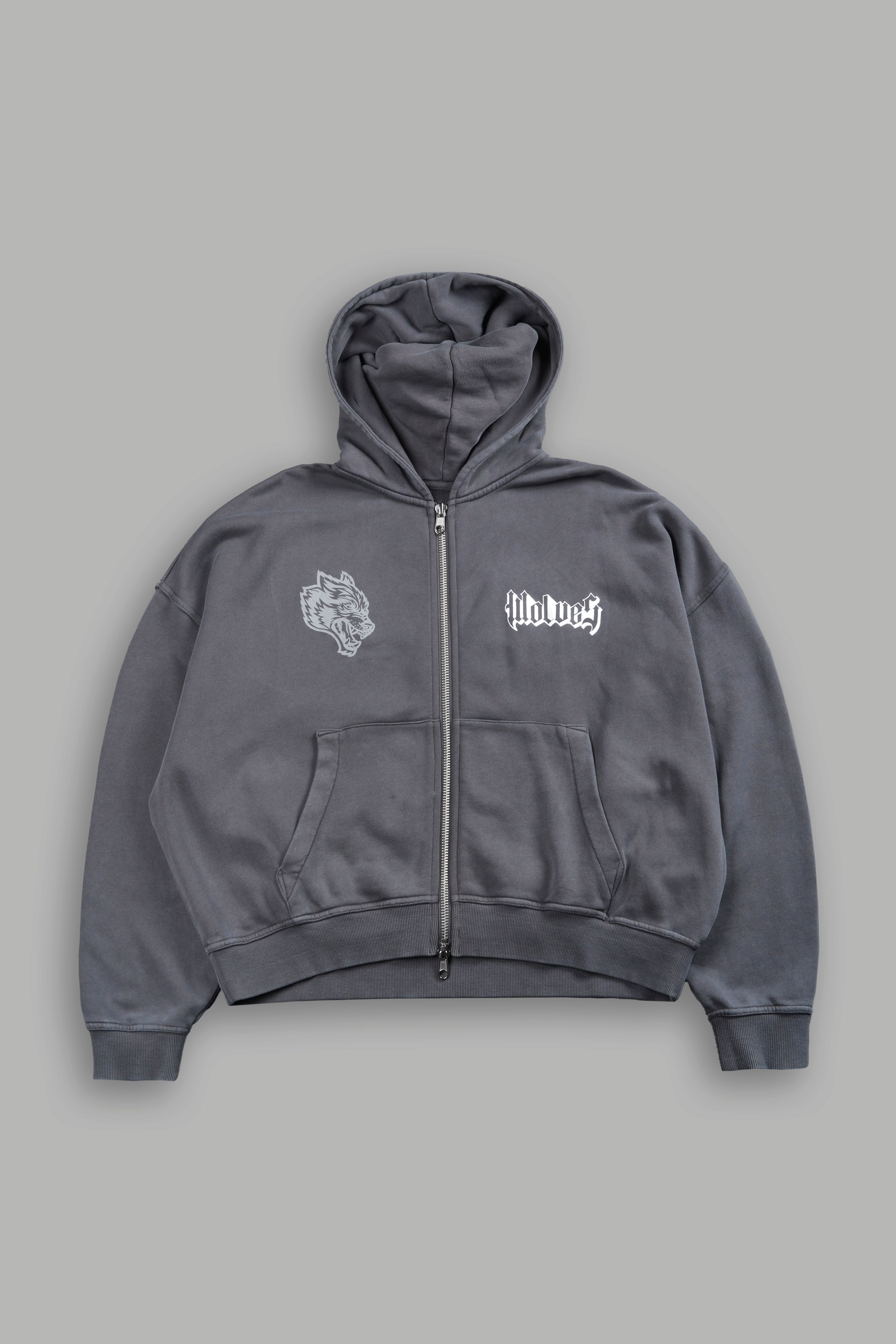 Wlvs Fire Vex Double Zip Hoodie in Slate Gray