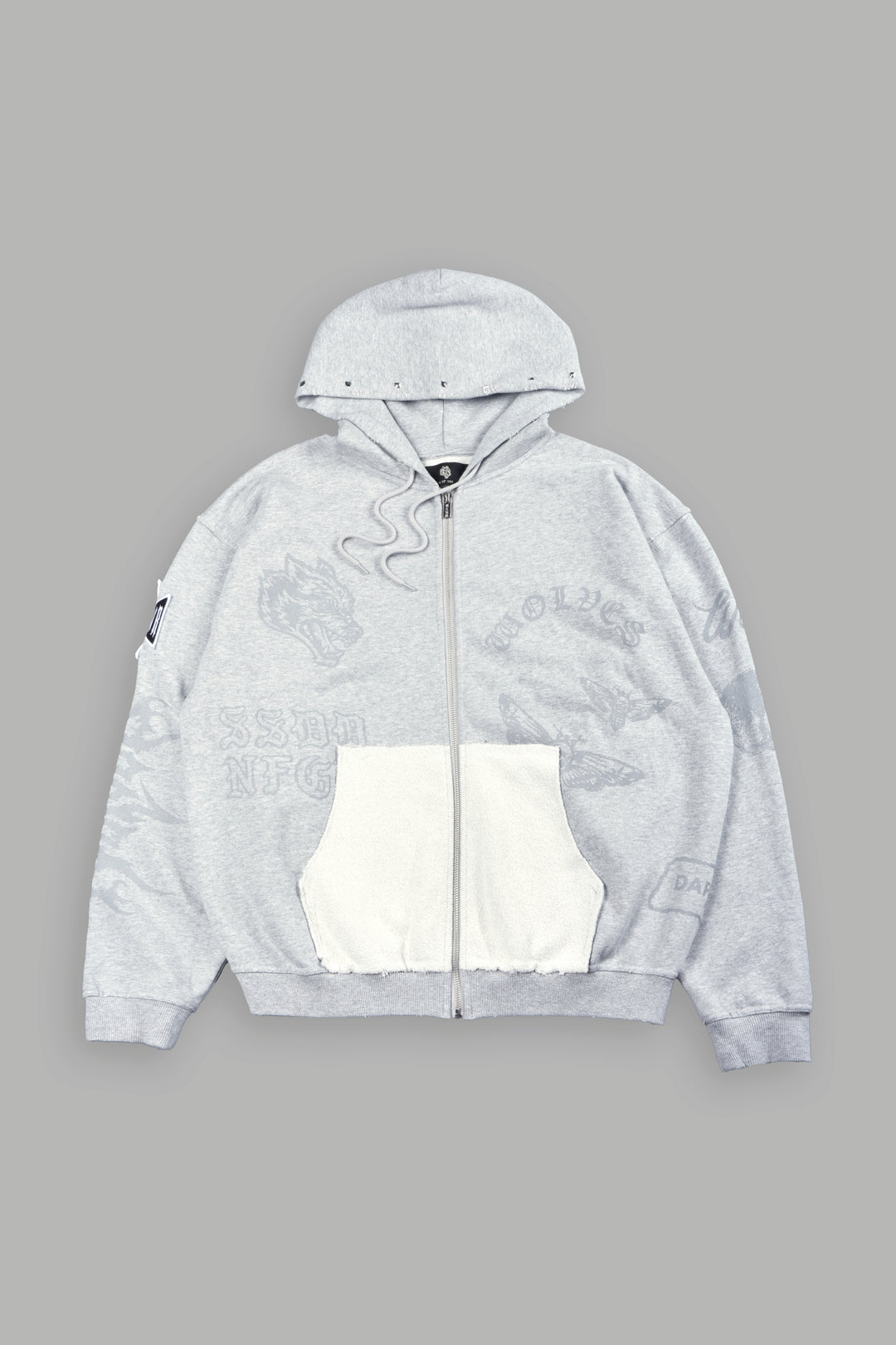 Flash Core Grunge Moatis Zip Hoodie In Light Athletic Gray