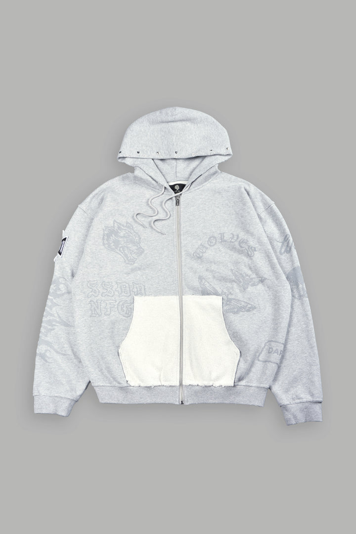 Flash Core Grunge Moatis Zip Hoodie In Light Athletic Gray