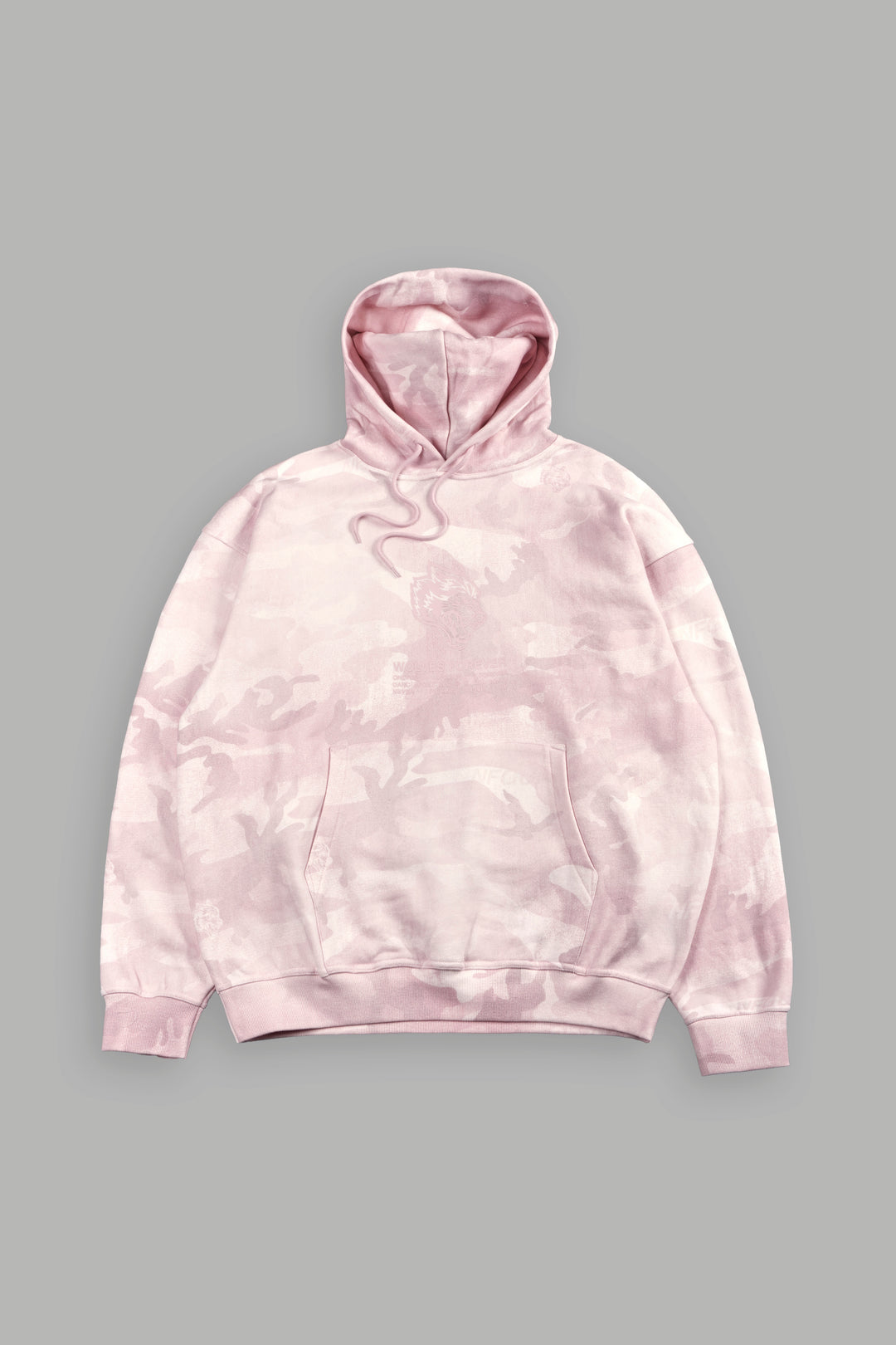 Gradient Wolves Have Your Back Bishop Hoodie In Blush Vintage Woodland Camo