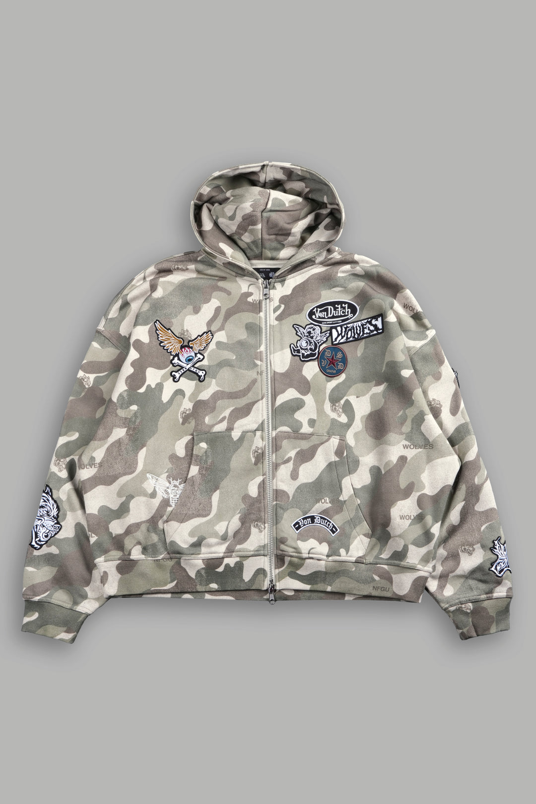 Darc Kulture Vex Double Zip Hoodie in DSVD Green Camo