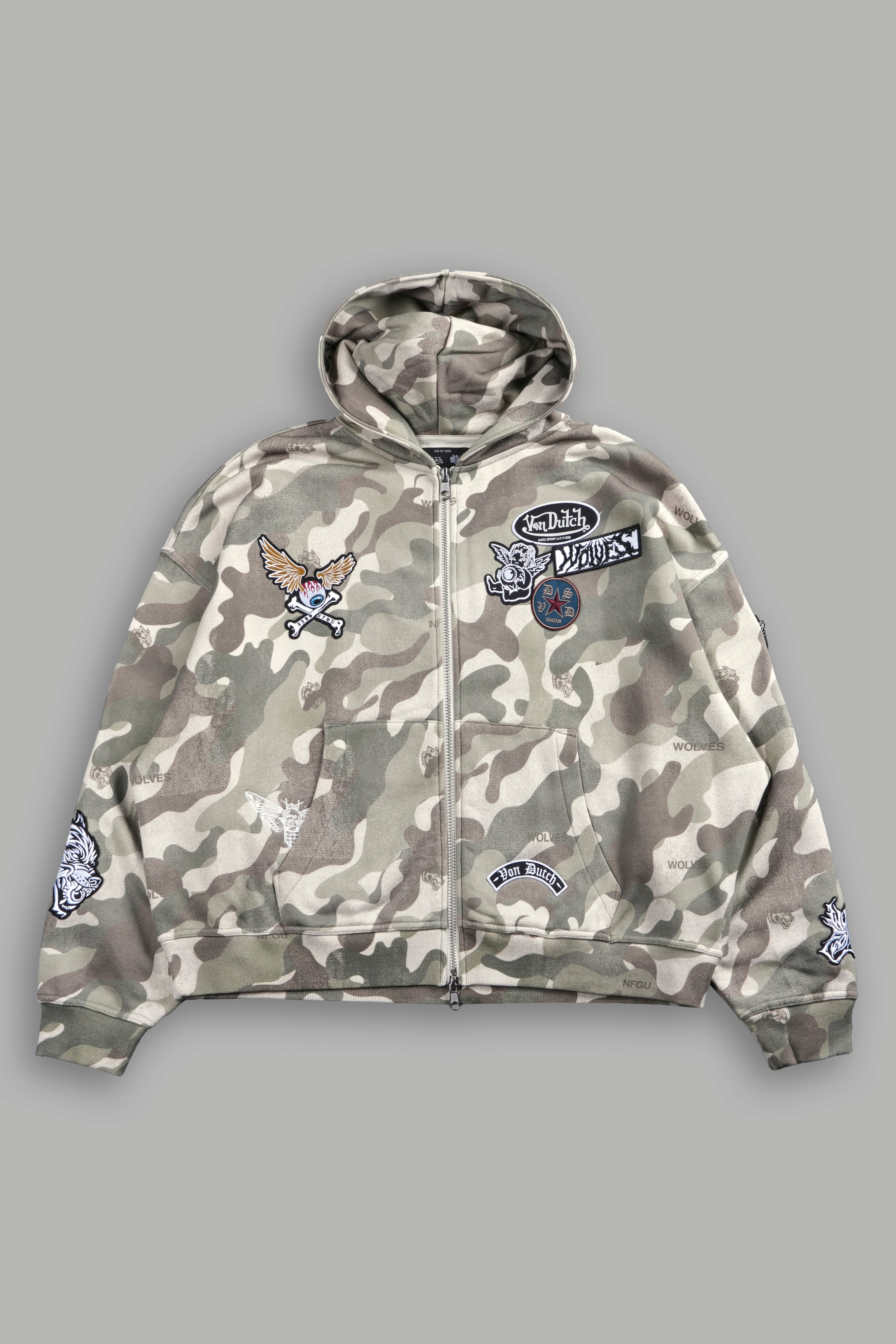 Darc Kulture Vex Double Zip Hoodie in DSVD Green Camo