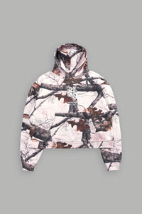 Wolves Have Your Back "Box Cut" Hoodie in Baby Pink Woodland Camo