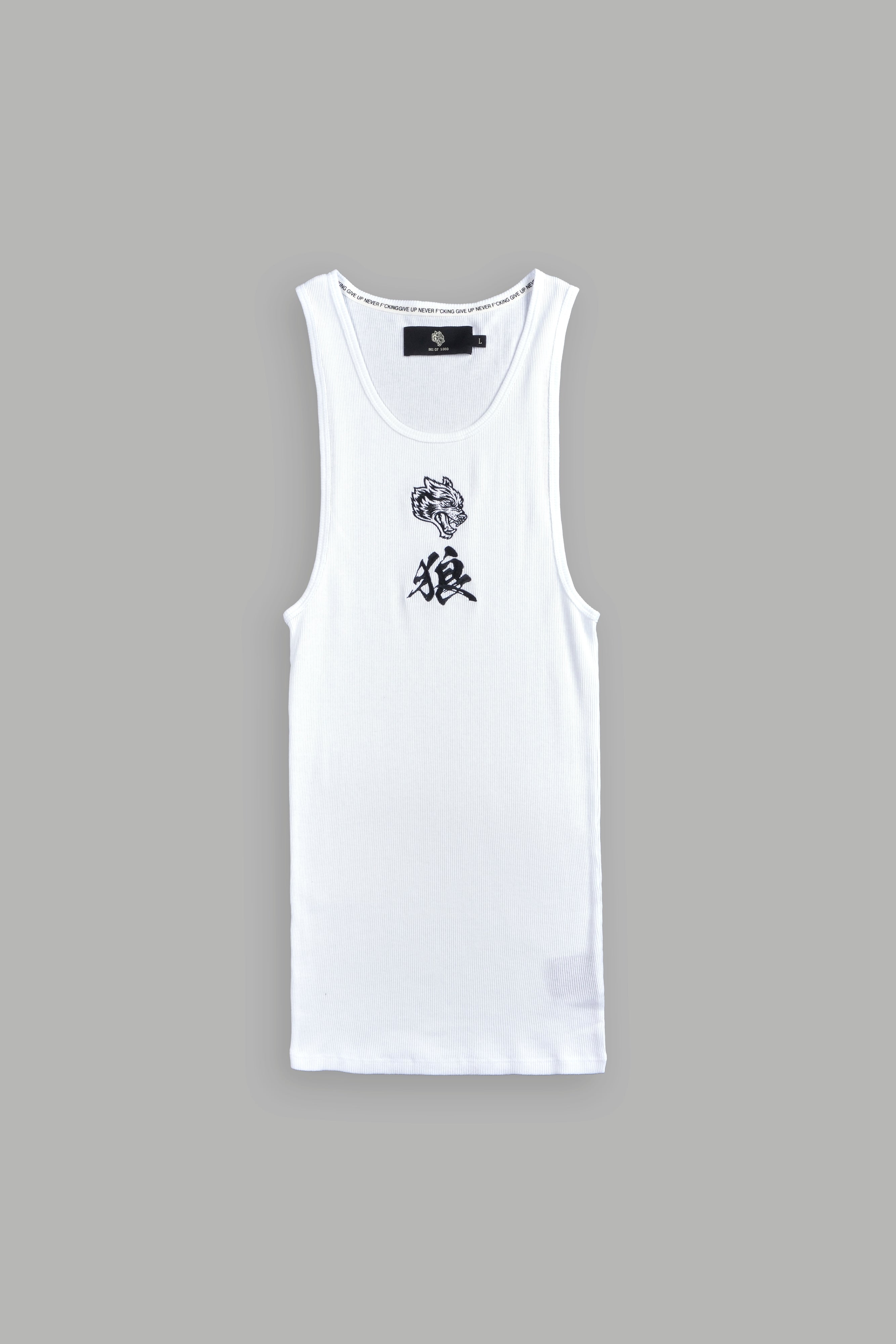Bushido Wolf Ribbed Tank in White