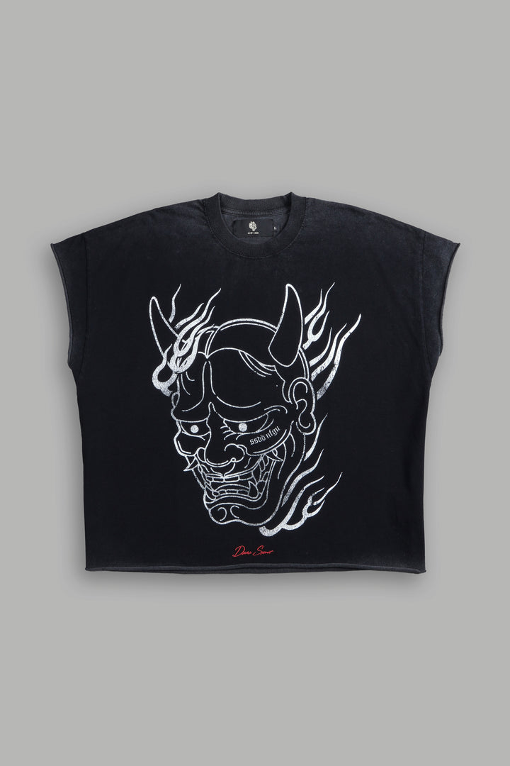 Oni Fire Grunge Cut-Off Tee in Black