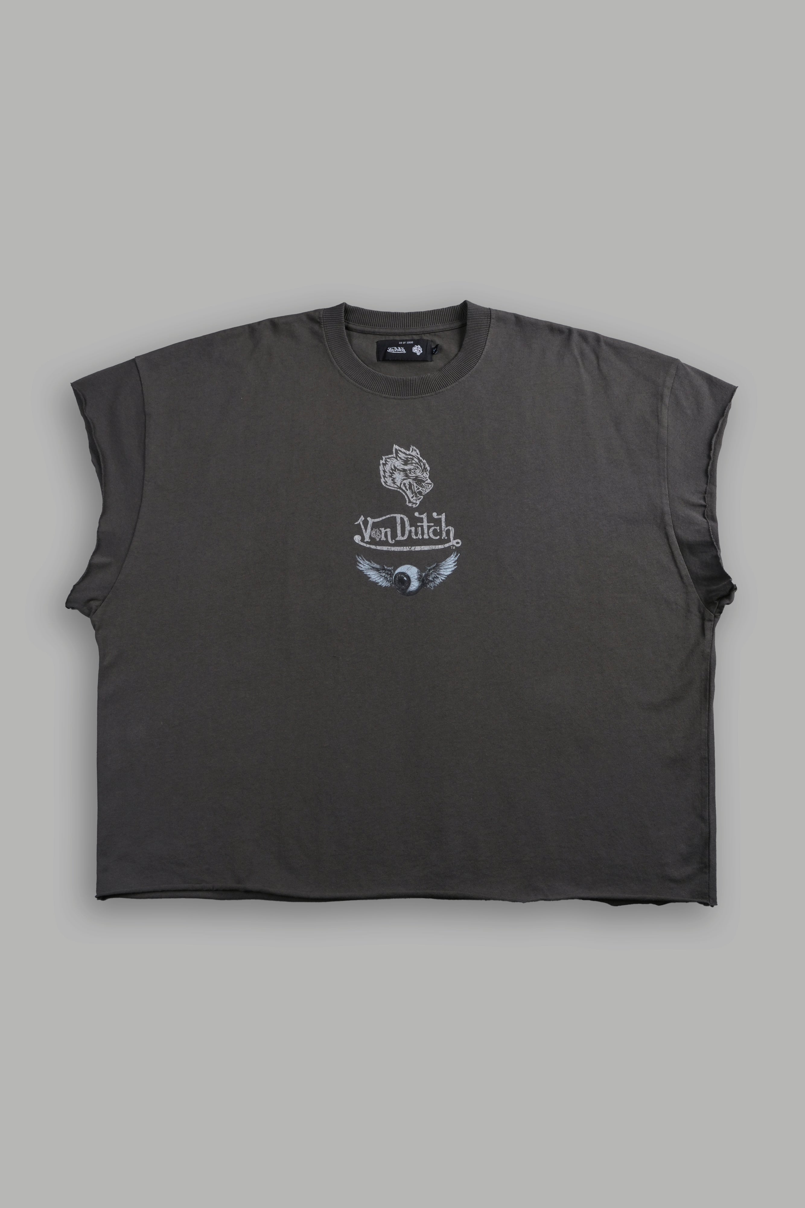 Take-Off Grunge Cut-Off Mid-Length Raw Hem Tee in Wolf Gray