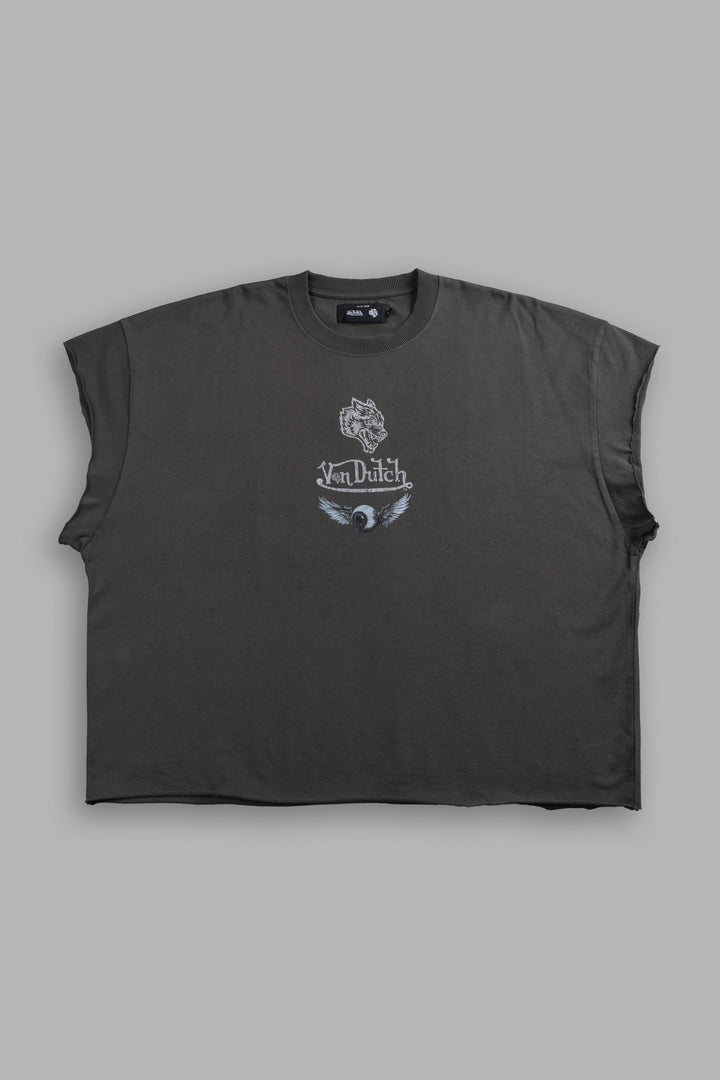 Take-Off Grunge Cut-Off Mid-Length Raw Hem Tee in Wolf Gray