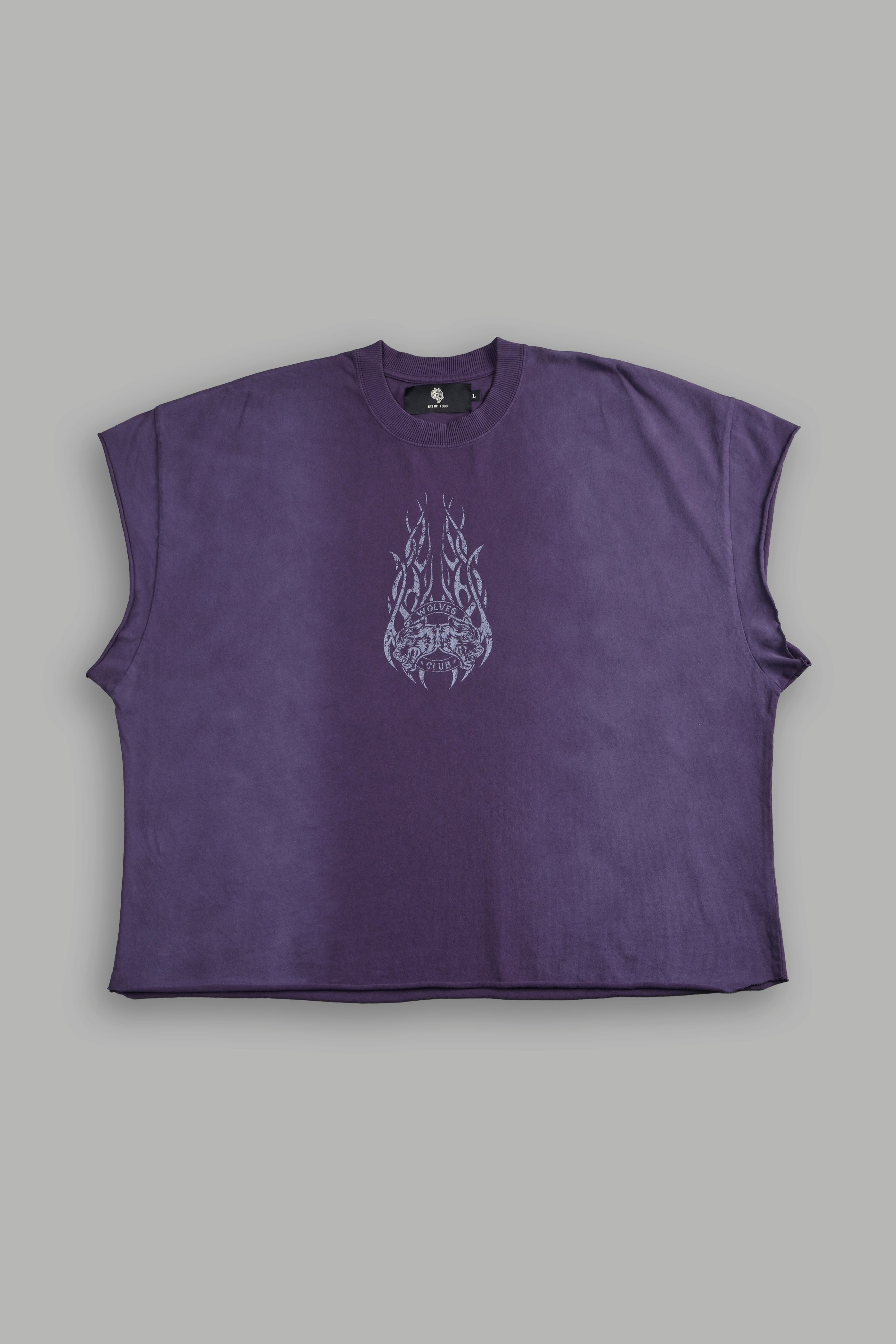 Finite Flame Grunge Cut-Off Tee in Phantom Purple Inverted Sun Fade