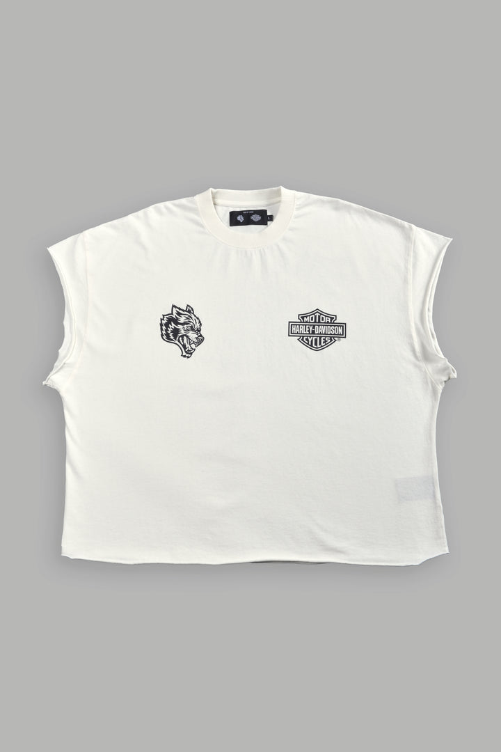 Harley-Davidson Wolves Grunge Cut-Off Tee in Cream