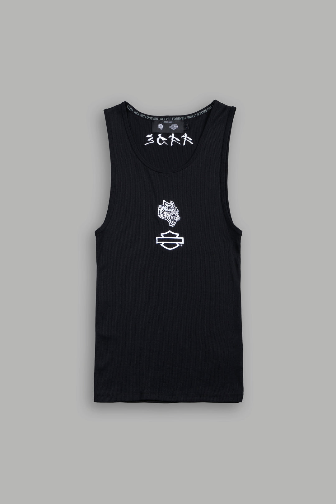 Bar Wolf Ribbed Tank in Black