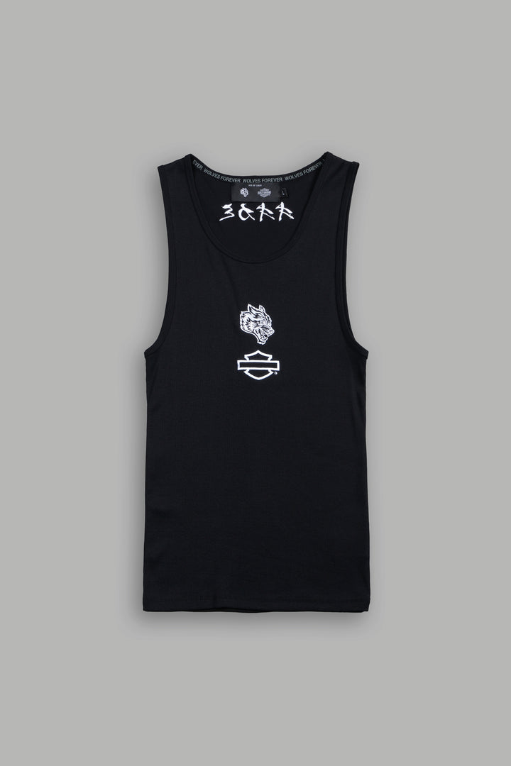 Bar Wolf Ribbed Tank in Black